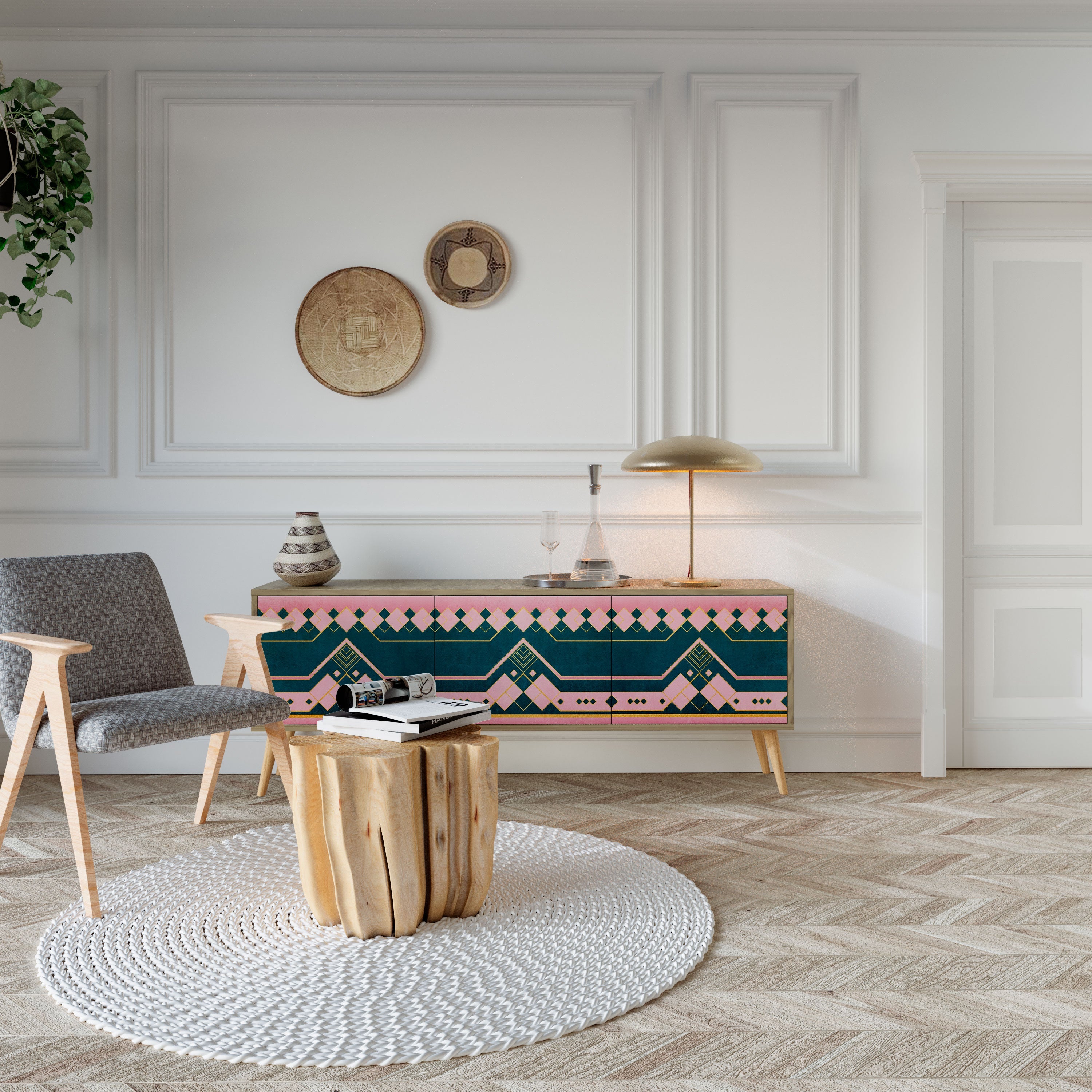 Meuble TV 3 portes ROYAL COMPOSITION effet chêne