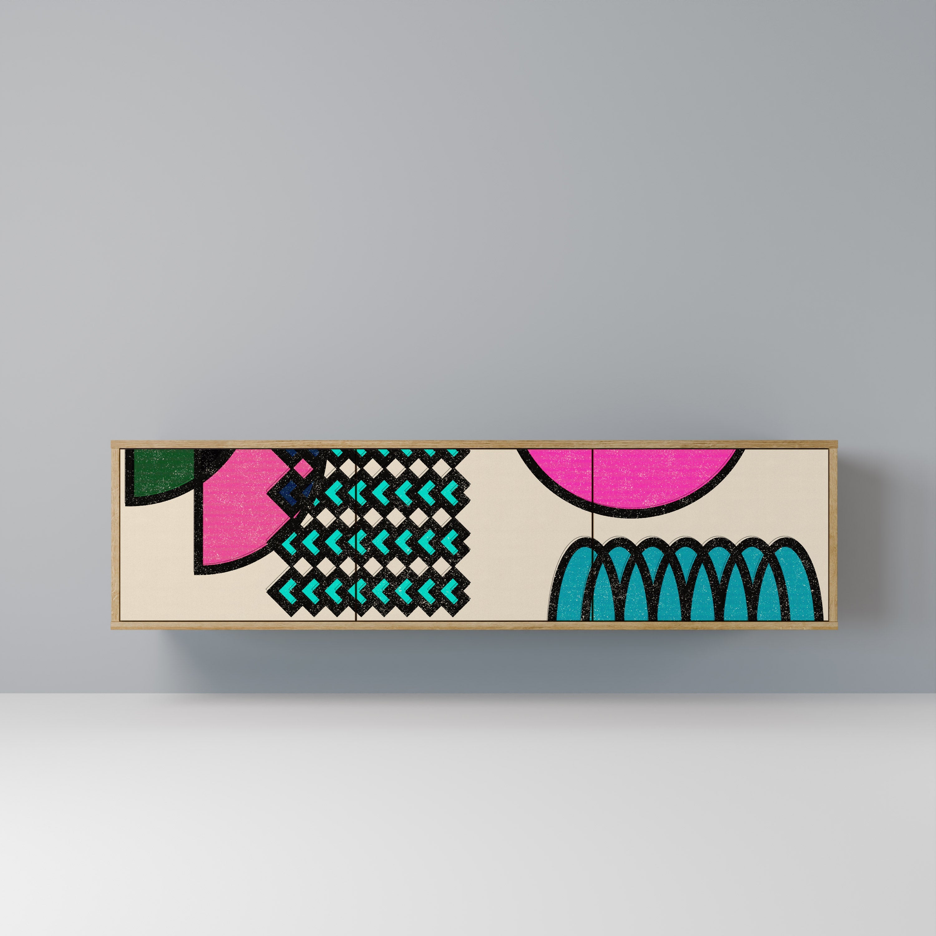 Meuble TV 3 portes GEOMETRIC RHAPSODY effet chêne