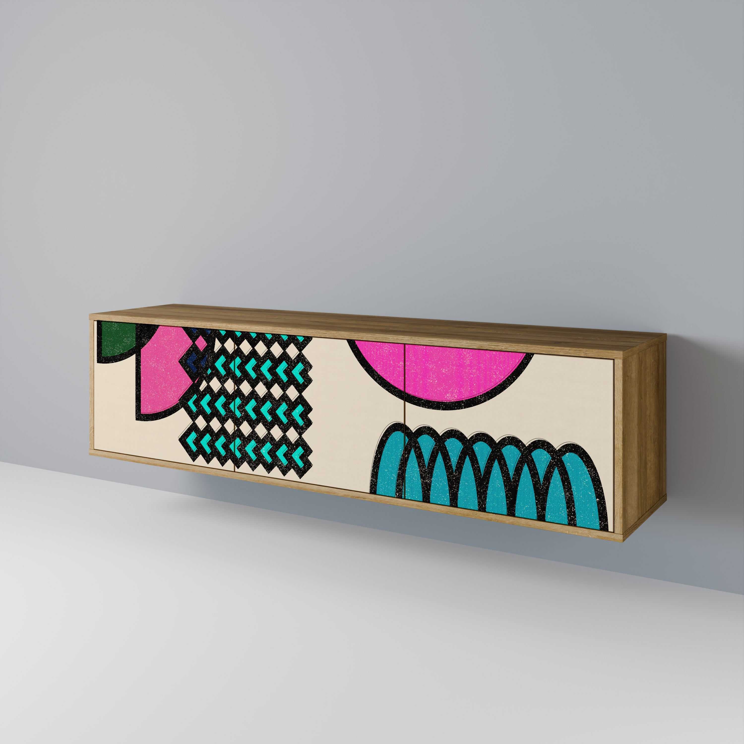 Meuble TV 3 portes GEOMETRIC RHAPSODY effet chêne