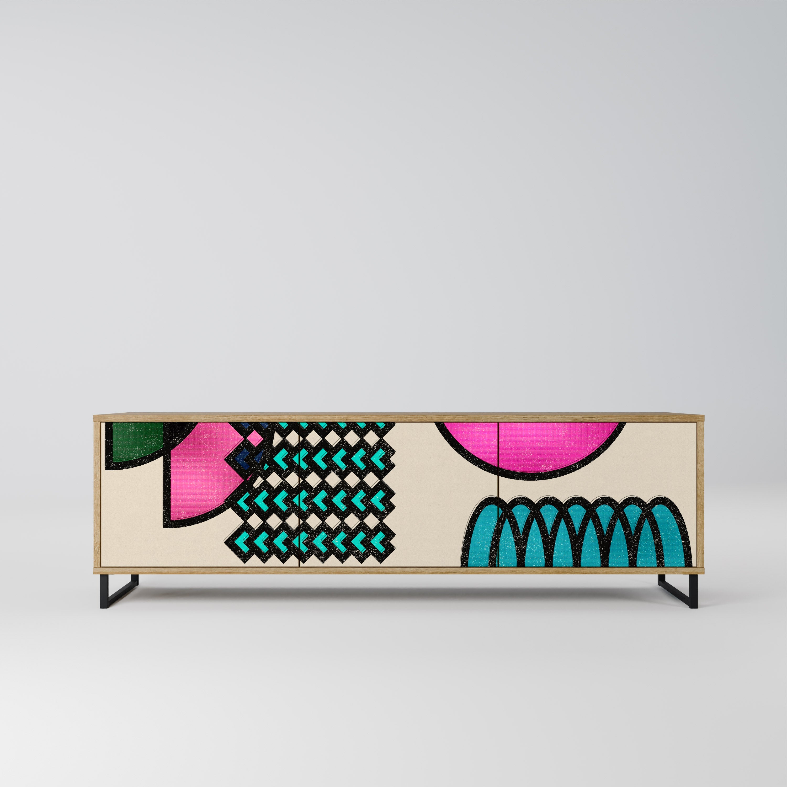 Meuble TV 3 portes GEOMETRIC RHAPSODY effet chêne