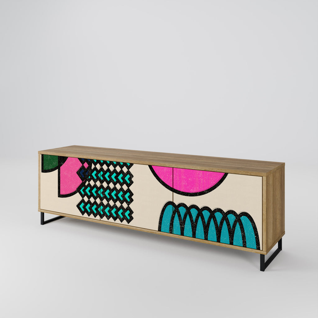 Meuble TV 3 portes GEOMETRIC RHAPSODY effet chêne