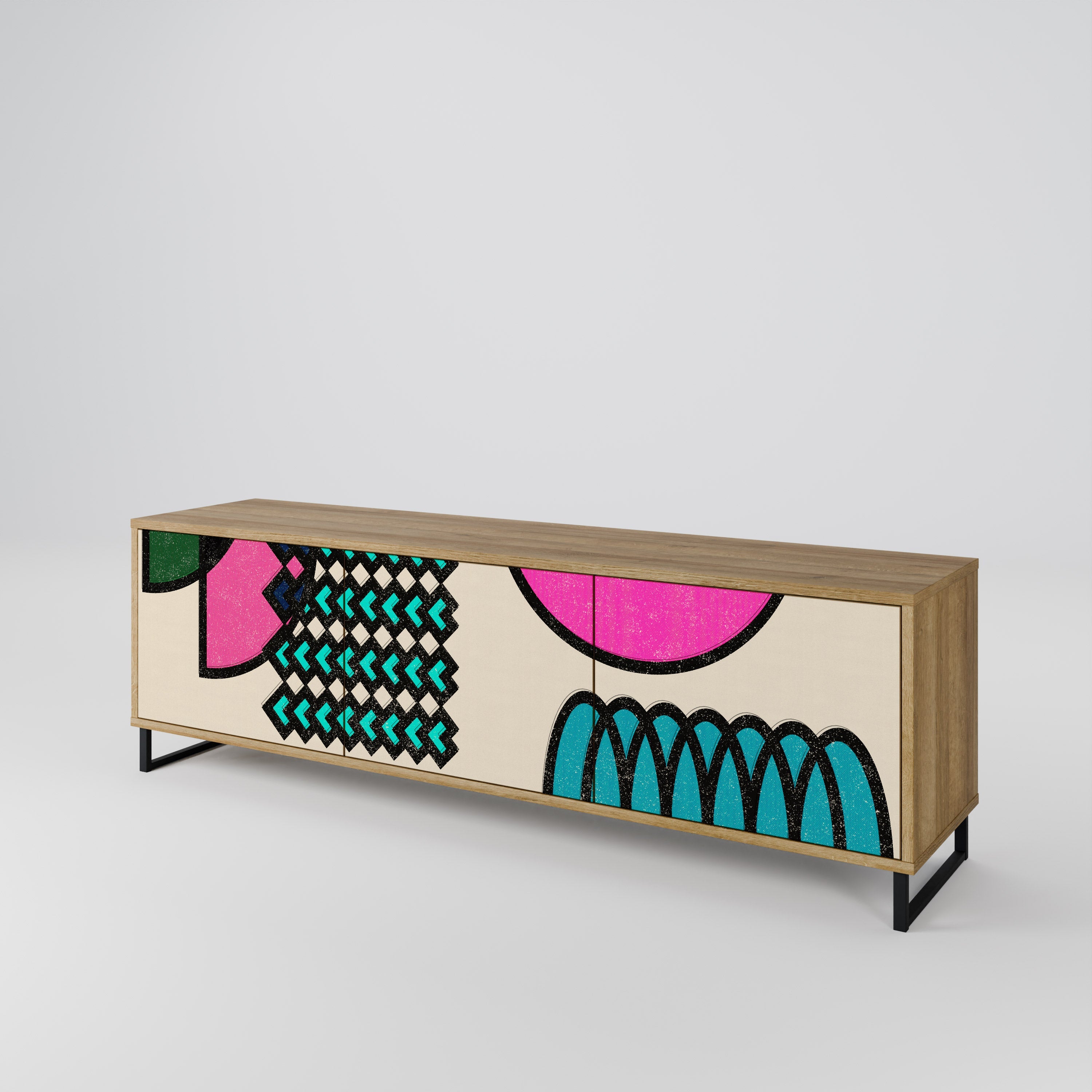 Meuble TV 3 portes GEOMETRIC RHAPSODY effet chêne