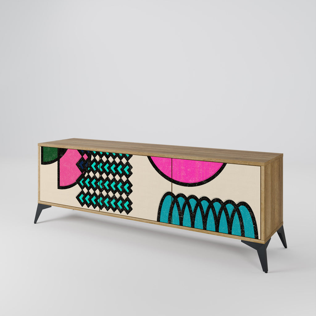 Meuble TV 3 portes GEOMETRIC RHAPSODY effet chêne
