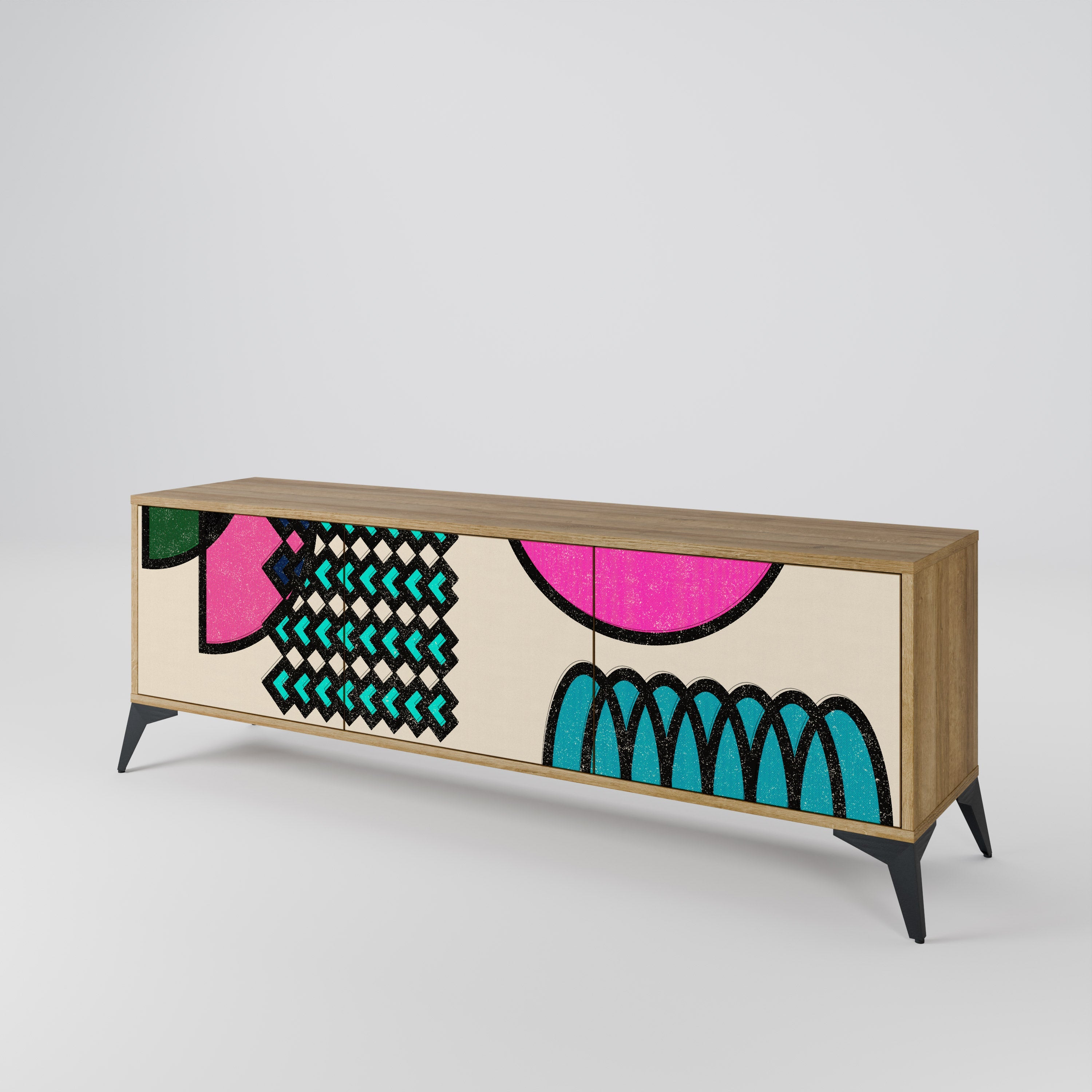 Meuble TV 3 portes GEOMETRIC RHAPSODY effet chêne