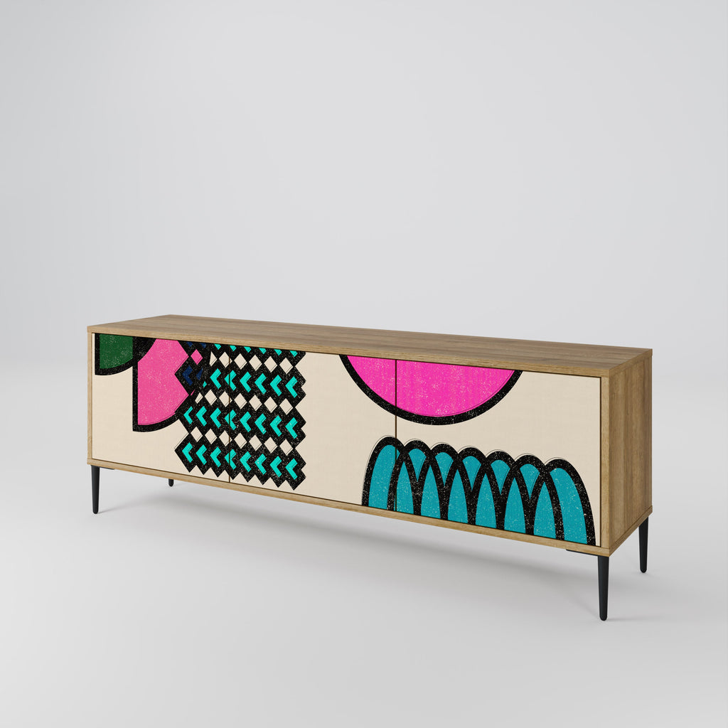 Meuble TV 3 portes GEOMETRIC RHAPSODY effet chêne