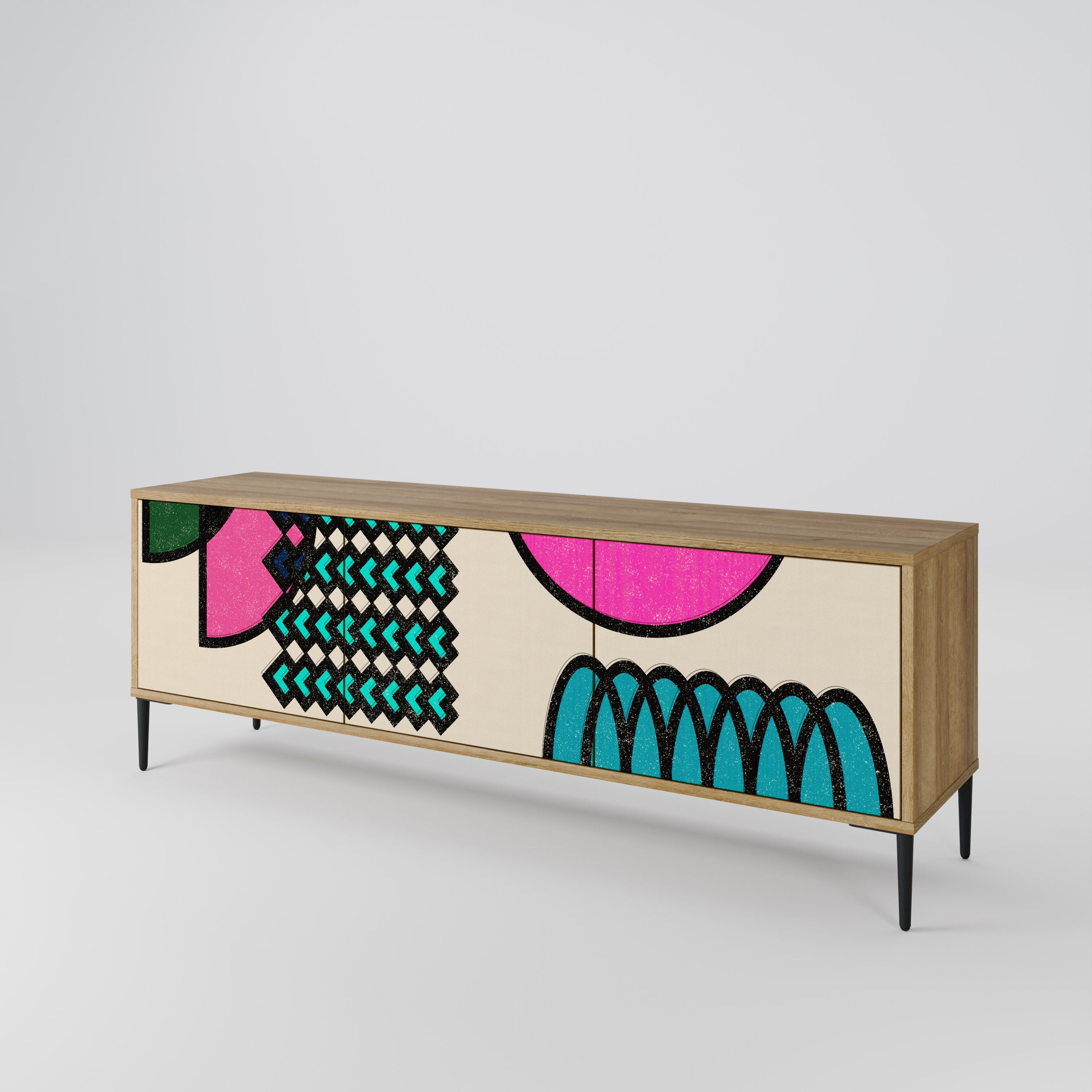 Meuble TV 3 portes GEOMETRIC RHAPSODY effet chêne