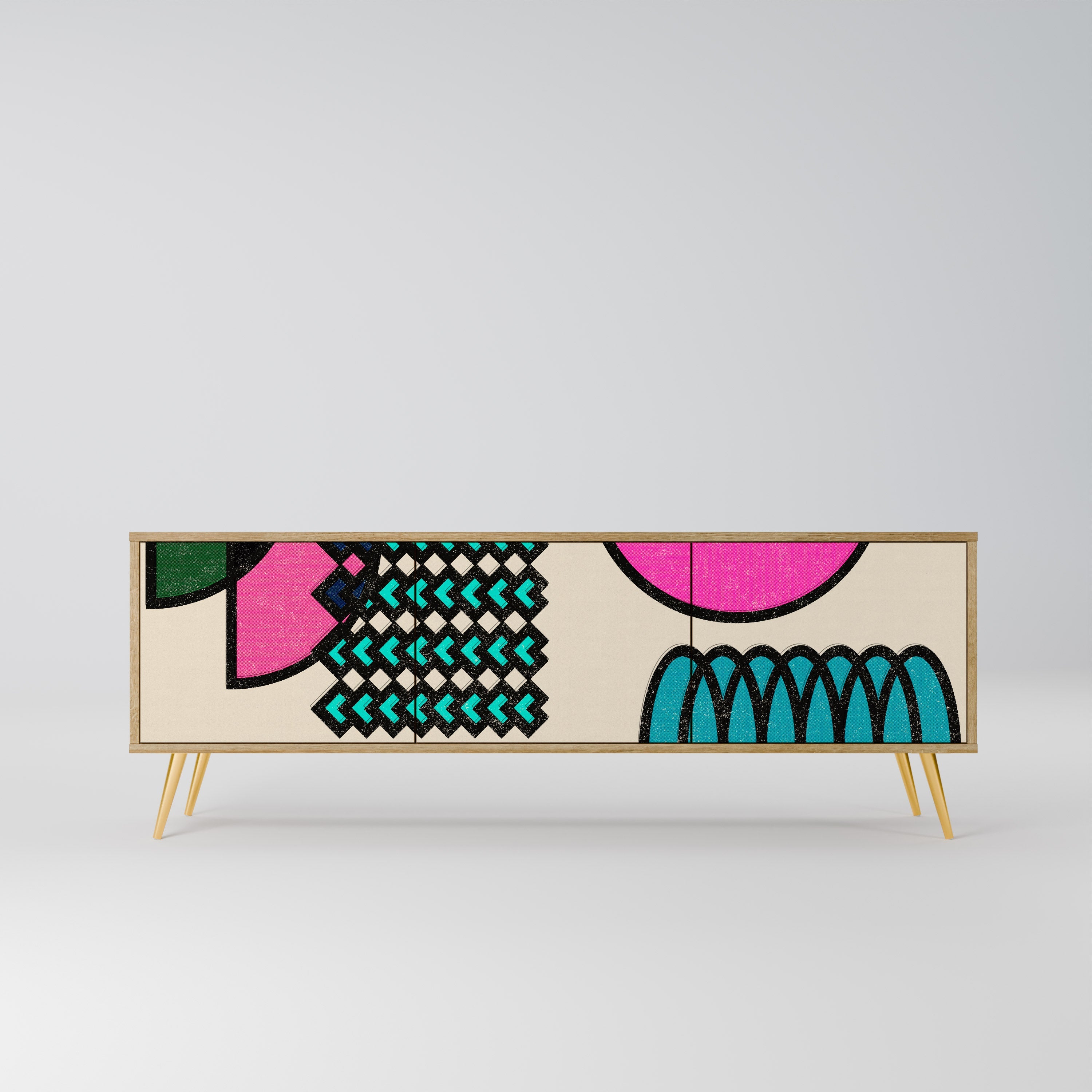 Meuble TV 3 portes GEOMETRIC RHAPSODY effet chêne