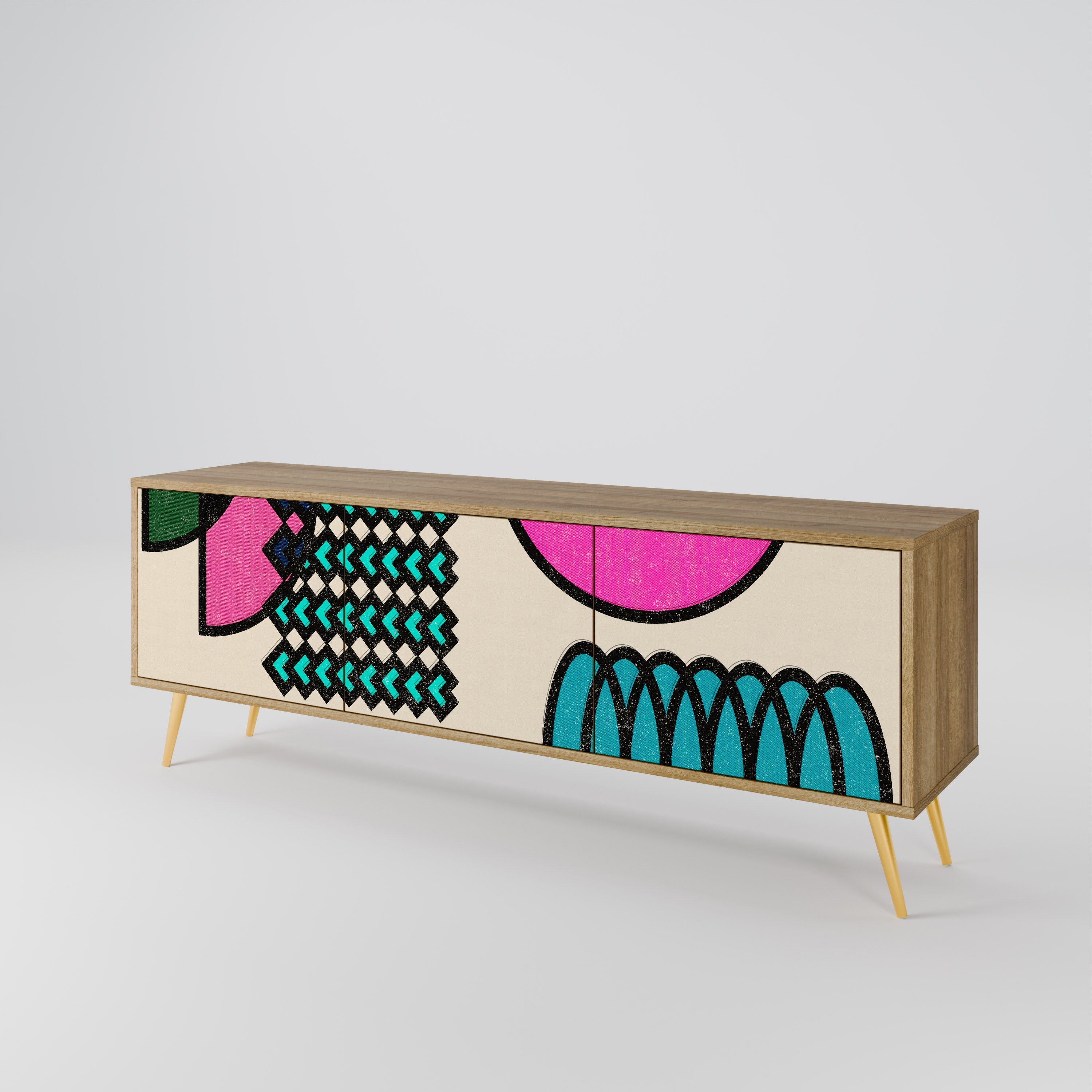 Meuble TV 3 portes GEOMETRIC RHAPSODY effet chêne