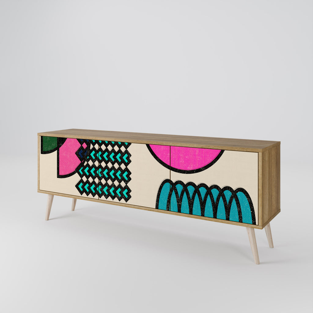 Meuble TV 3 portes GEOMETRIC RHAPSODY effet chêne