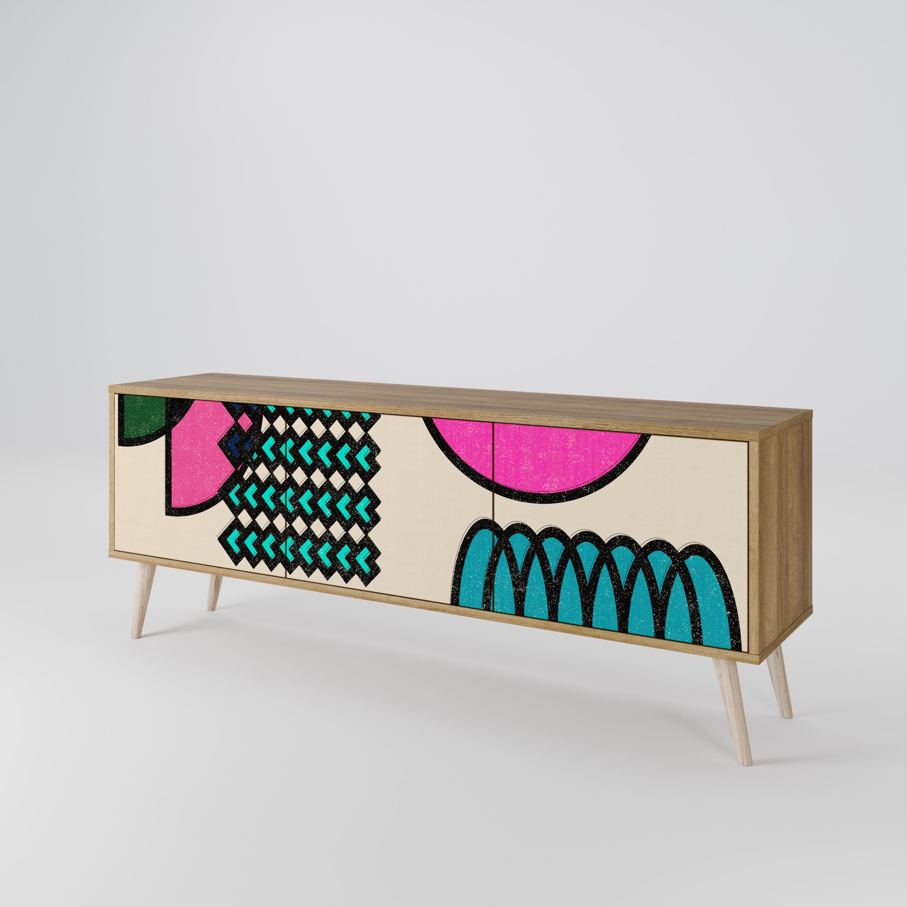 Meuble TV 3 portes GEOMETRIC RHAPSODY effet chêne