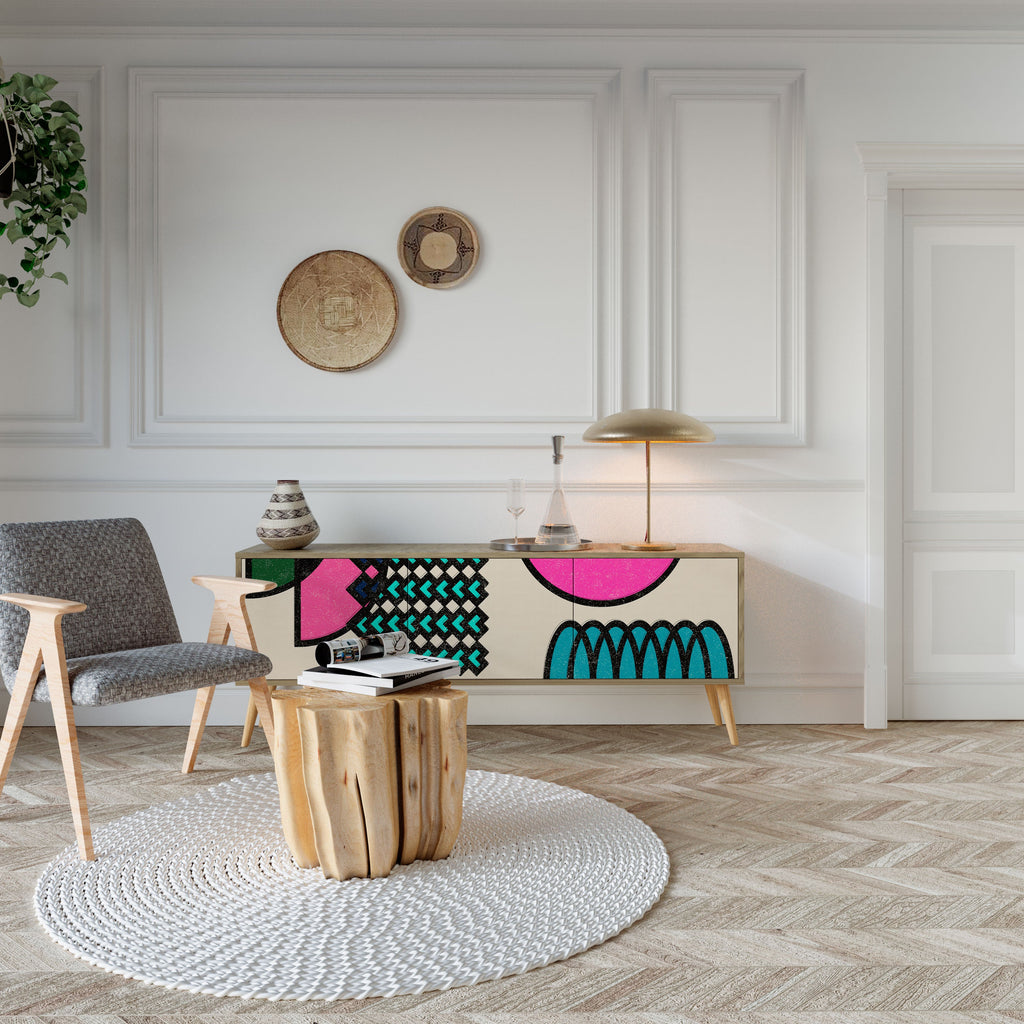 Meuble TV 3 portes GEOMETRIC RHAPSODY effet chêne