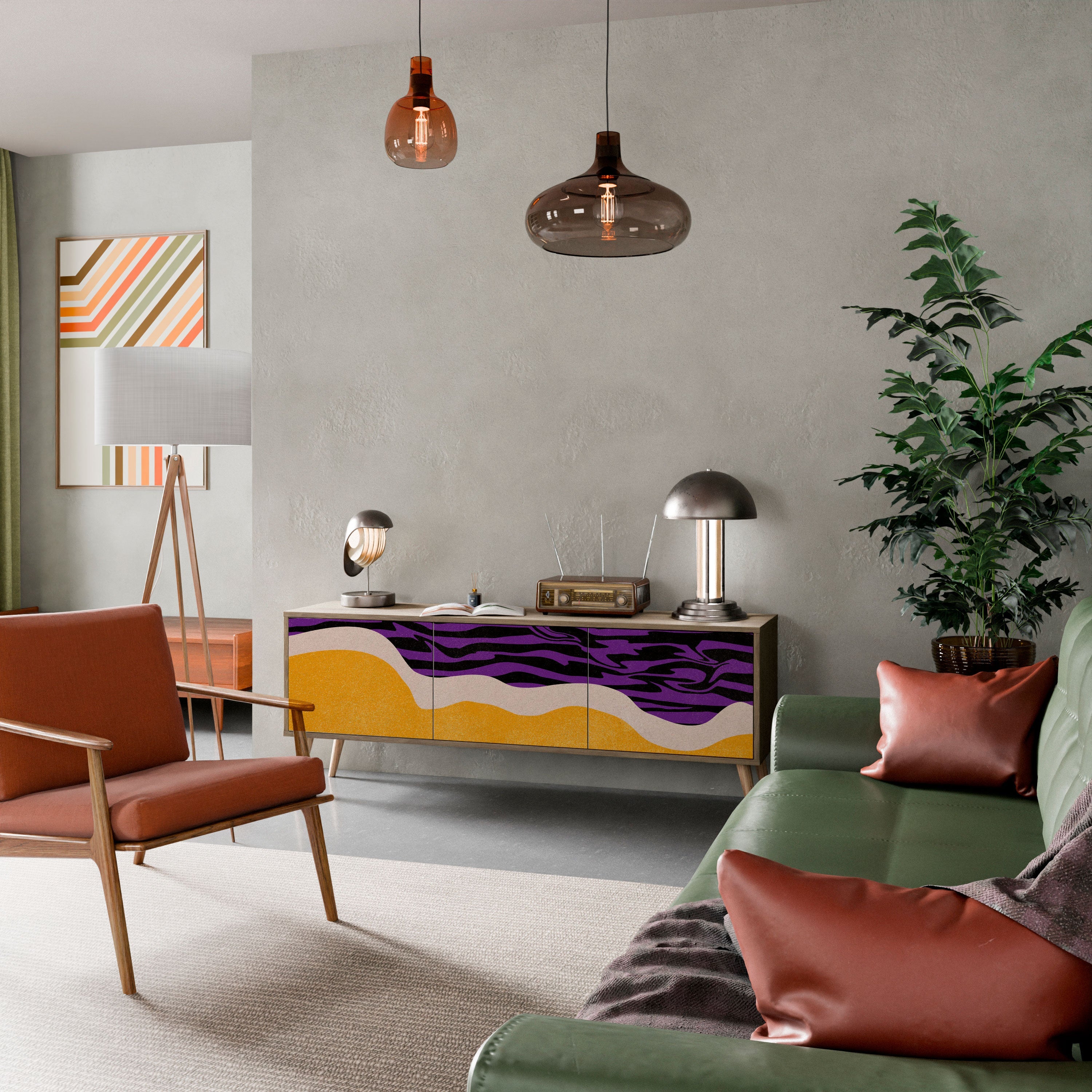 Meuble TV 3 portes INDEPENDENT BORDER effet chêne