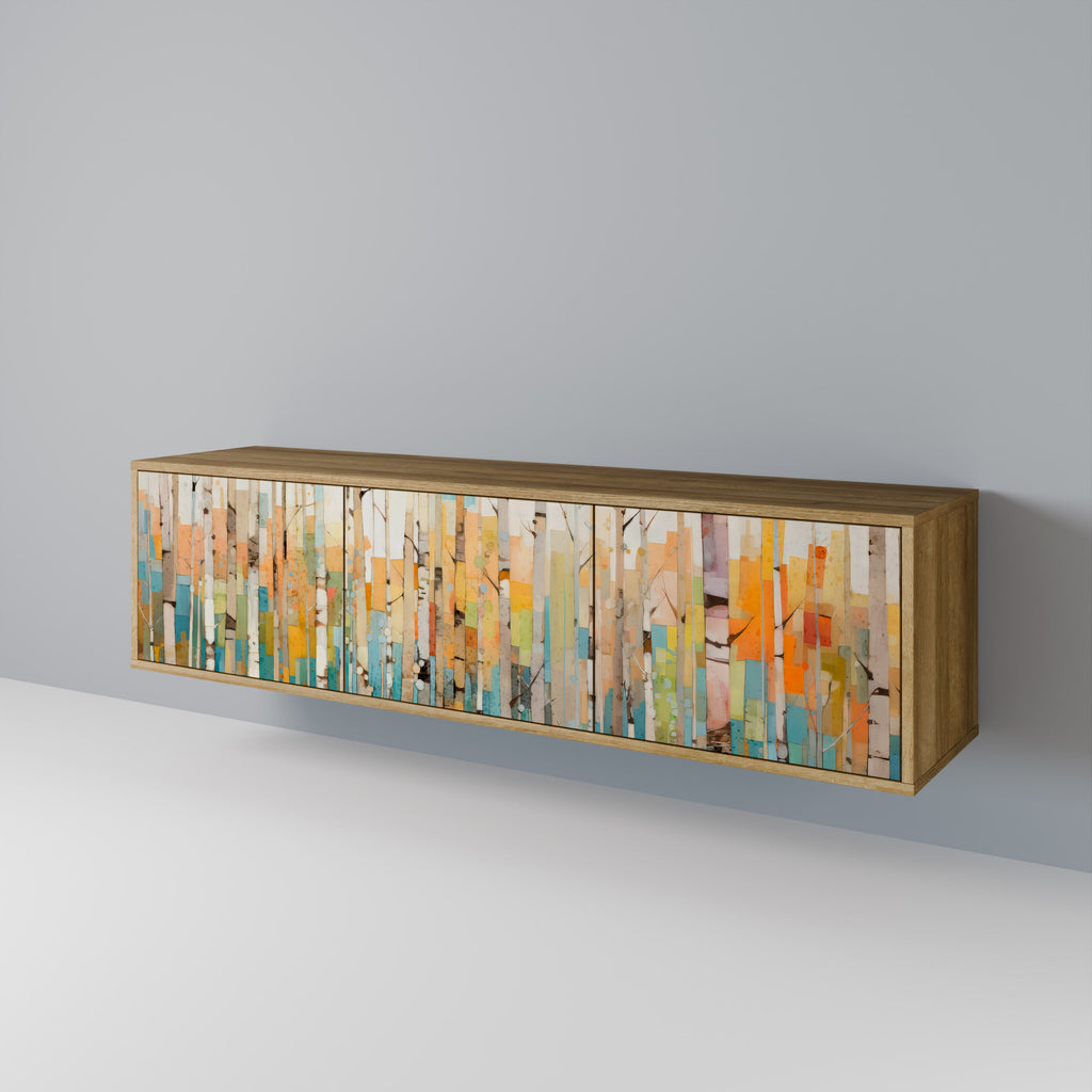 Meuble TV 3 portes BIRCH KALEIDOSCOPE effet chêne