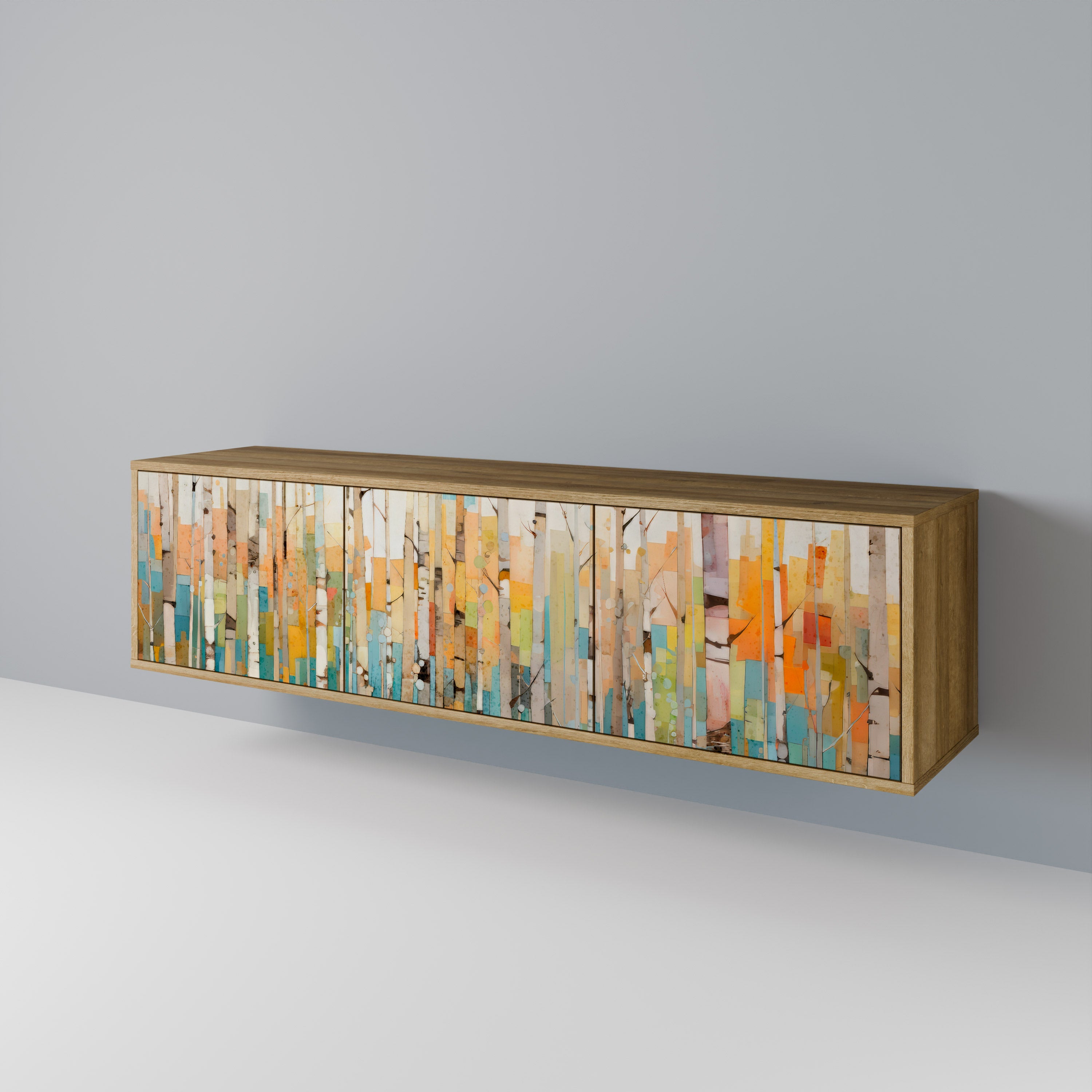 Meuble TV 3 portes BIRCH KALEIDOSCOPE effet chêne