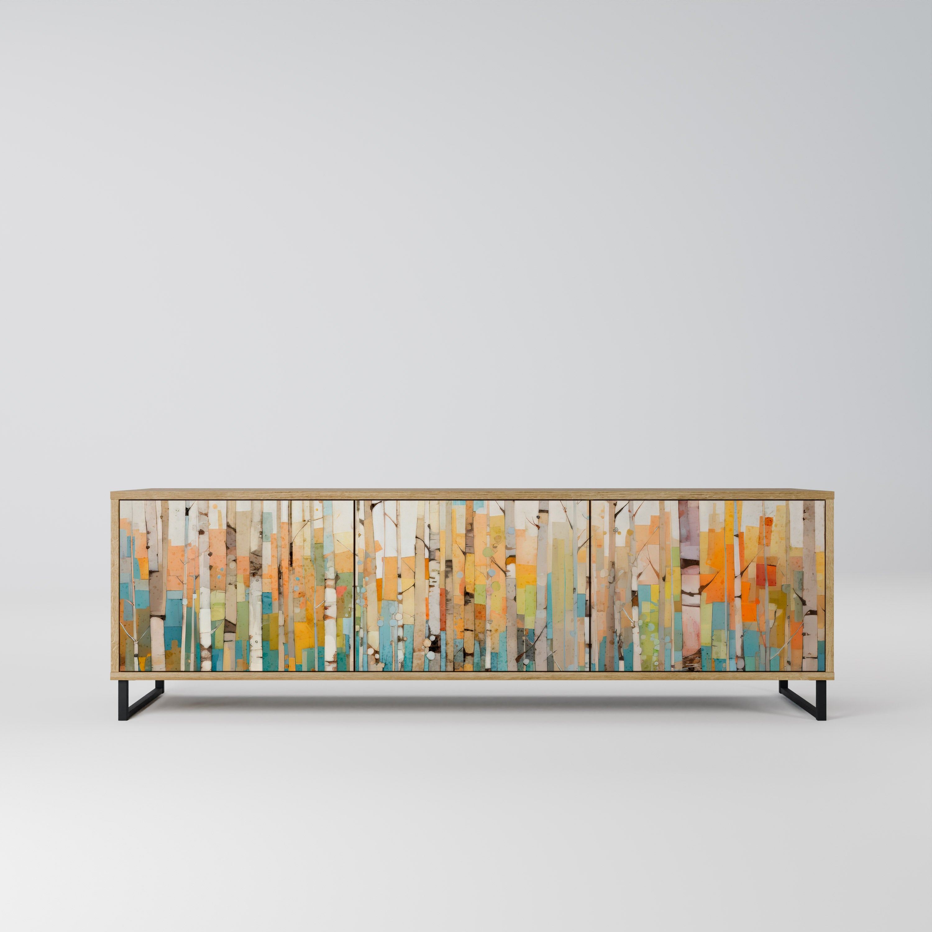 Meuble TV 3 portes BIRCH KALEIDOSCOPE effet chêne