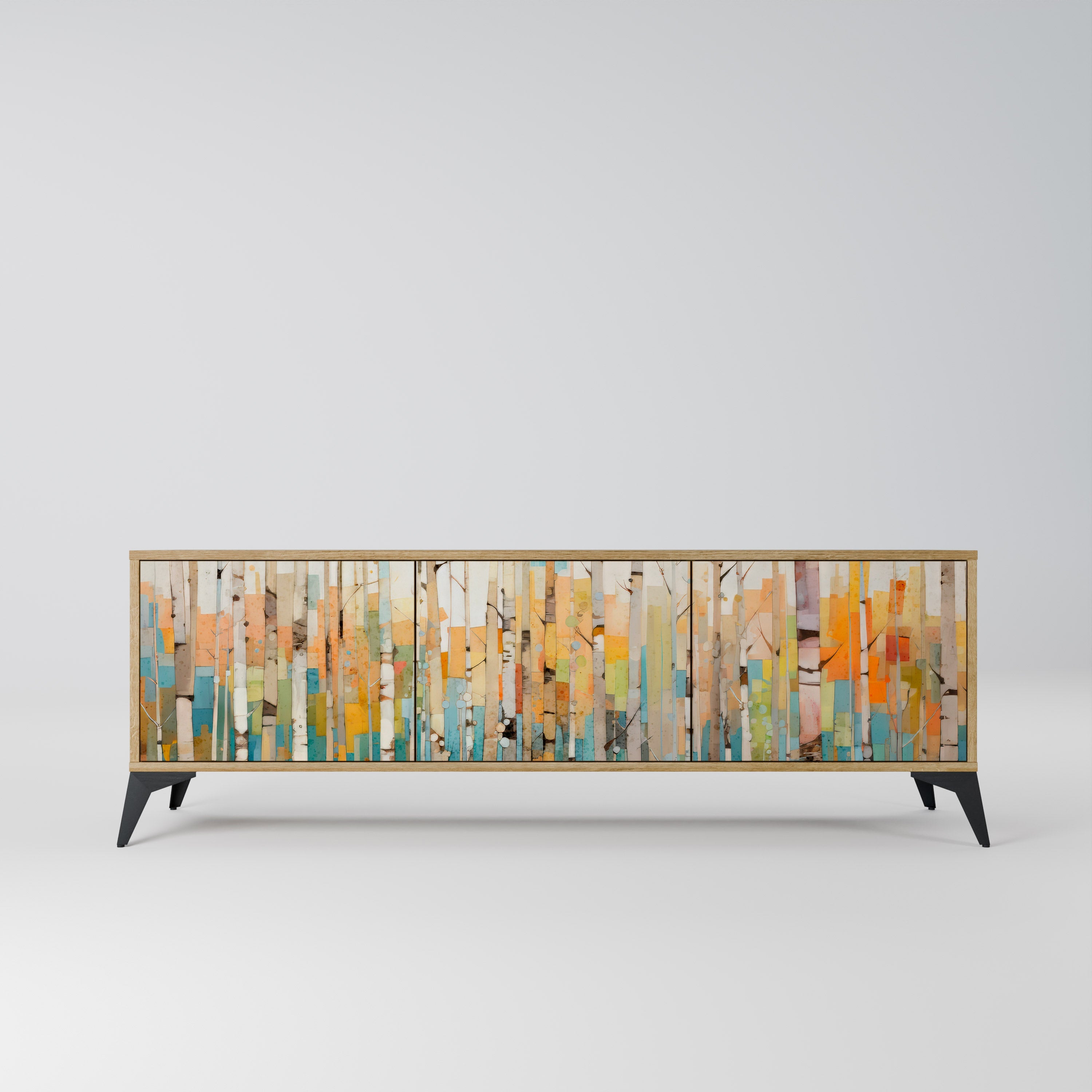 Meuble TV 3 portes BIRCH KALEIDOSCOPE effet chêne