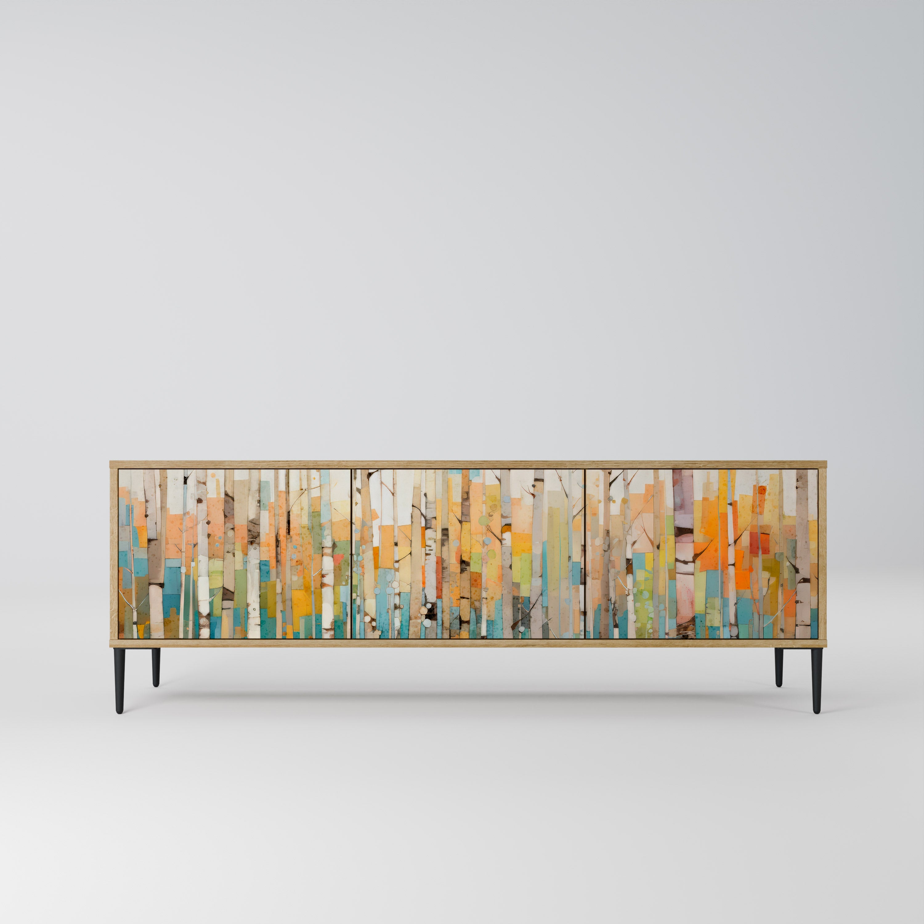 Meuble TV 3 portes BIRCH KALEIDOSCOPE effet chêne