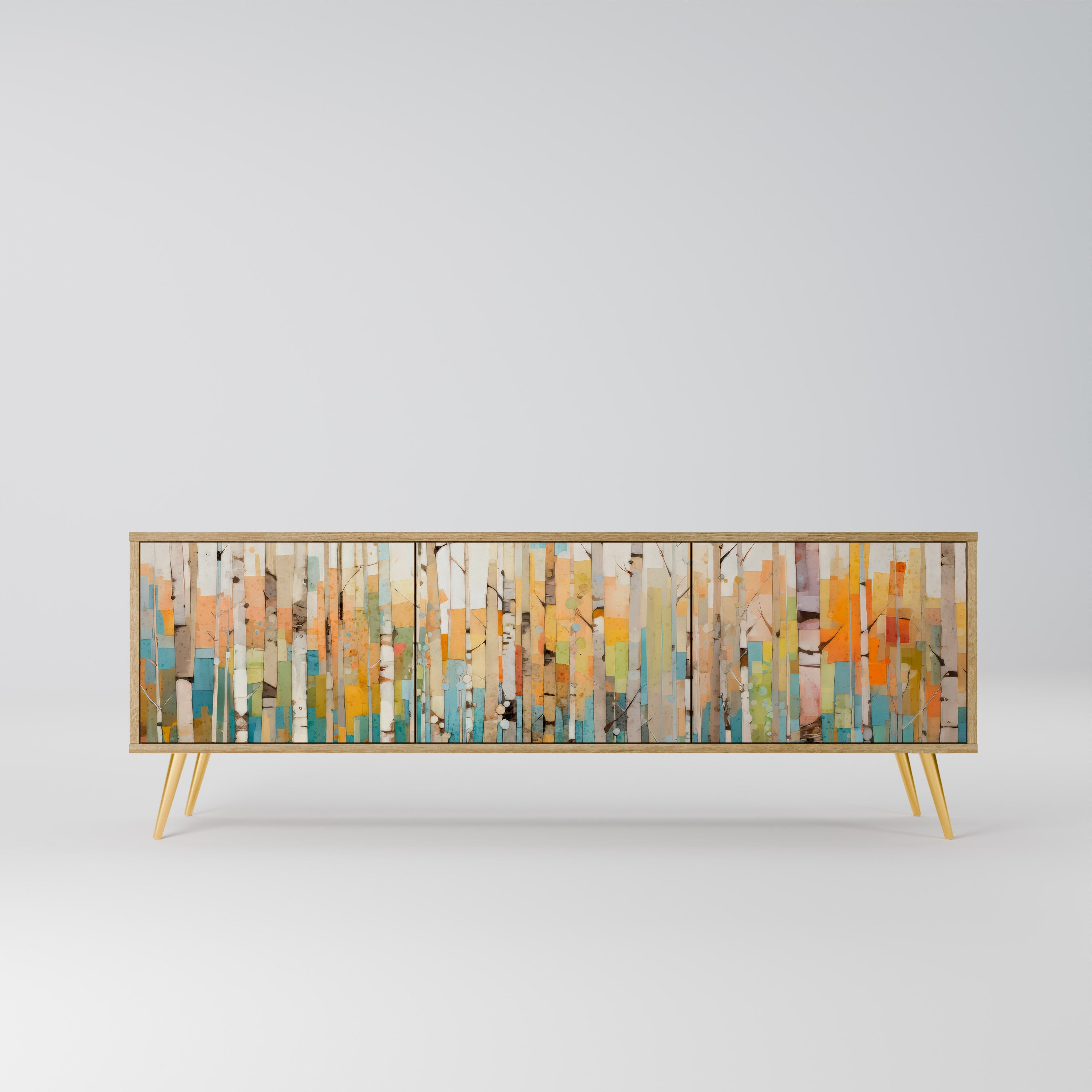 Meuble TV 3 portes BIRCH KALEIDOSCOPE effet chêne