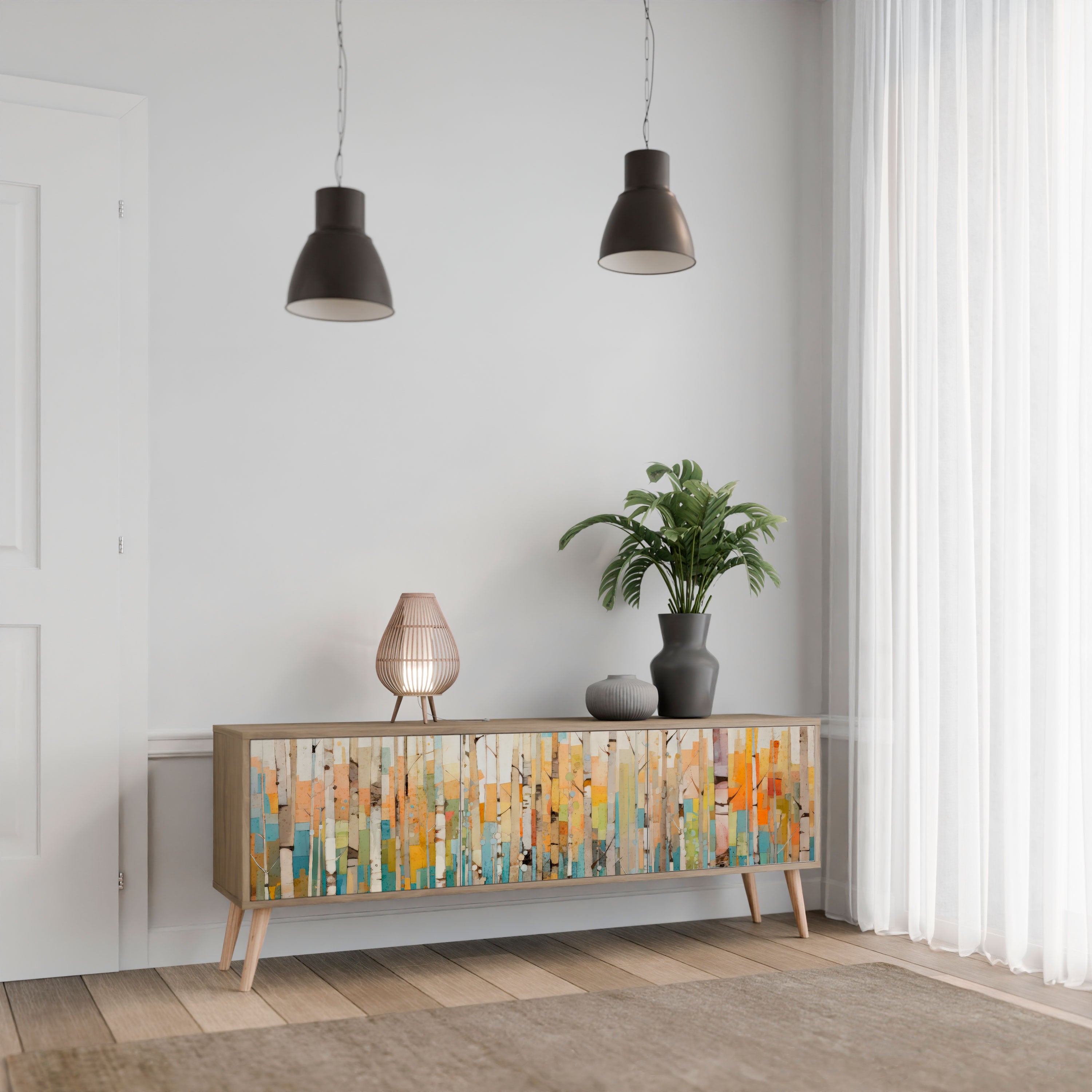 Meuble TV 3 portes BIRCH KALEIDOSCOPE effet chêne