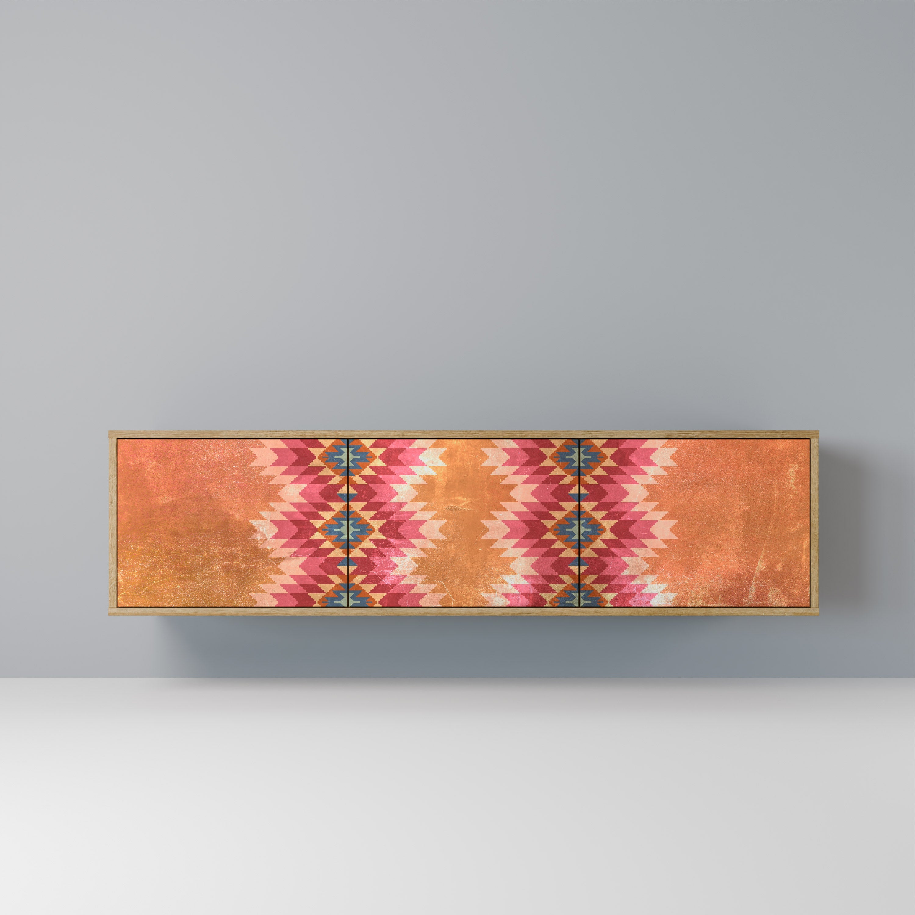 Meuble TV 3 portes INDIAN FOLK effet chêne