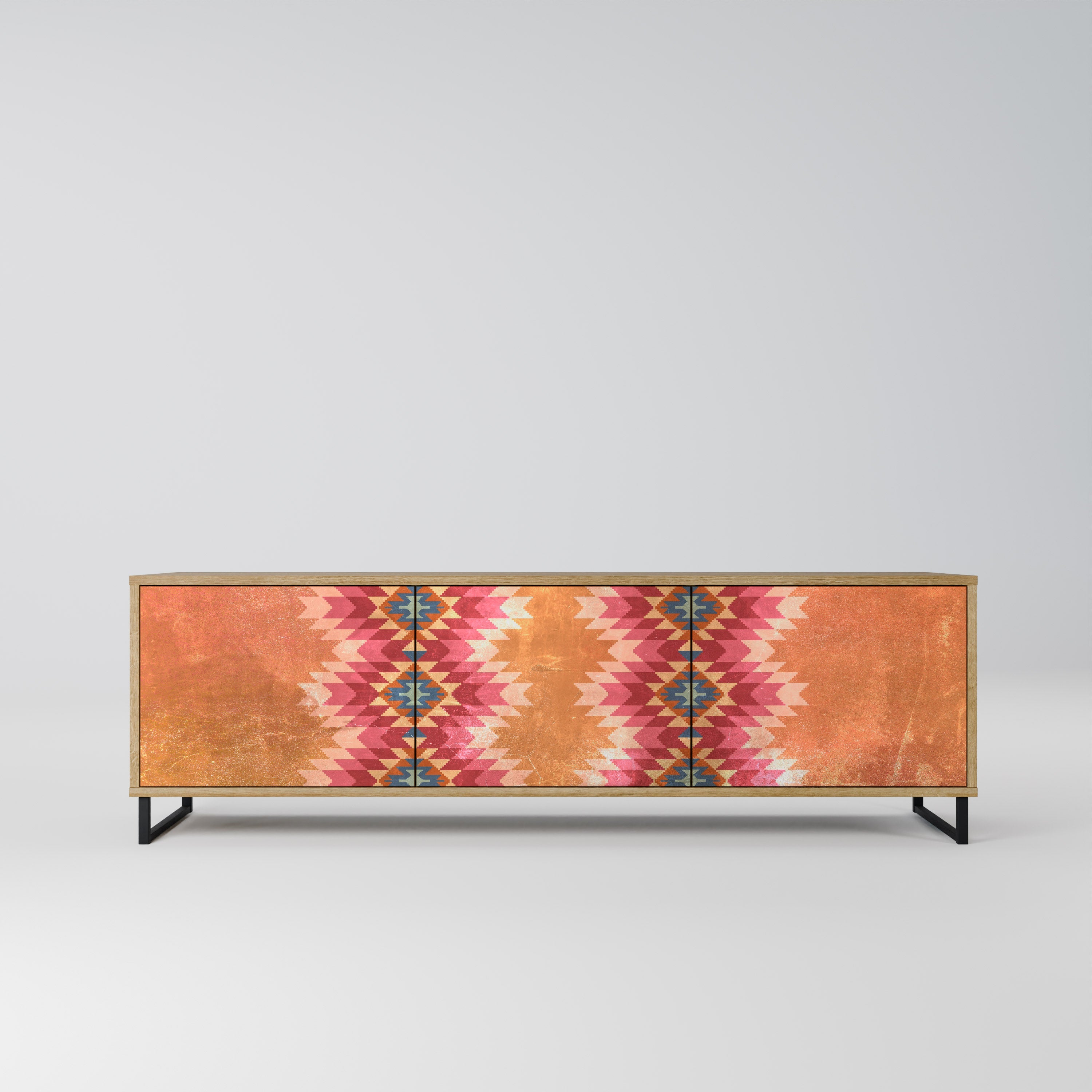 Meuble TV 3 portes INDIAN FOLK effet chêne