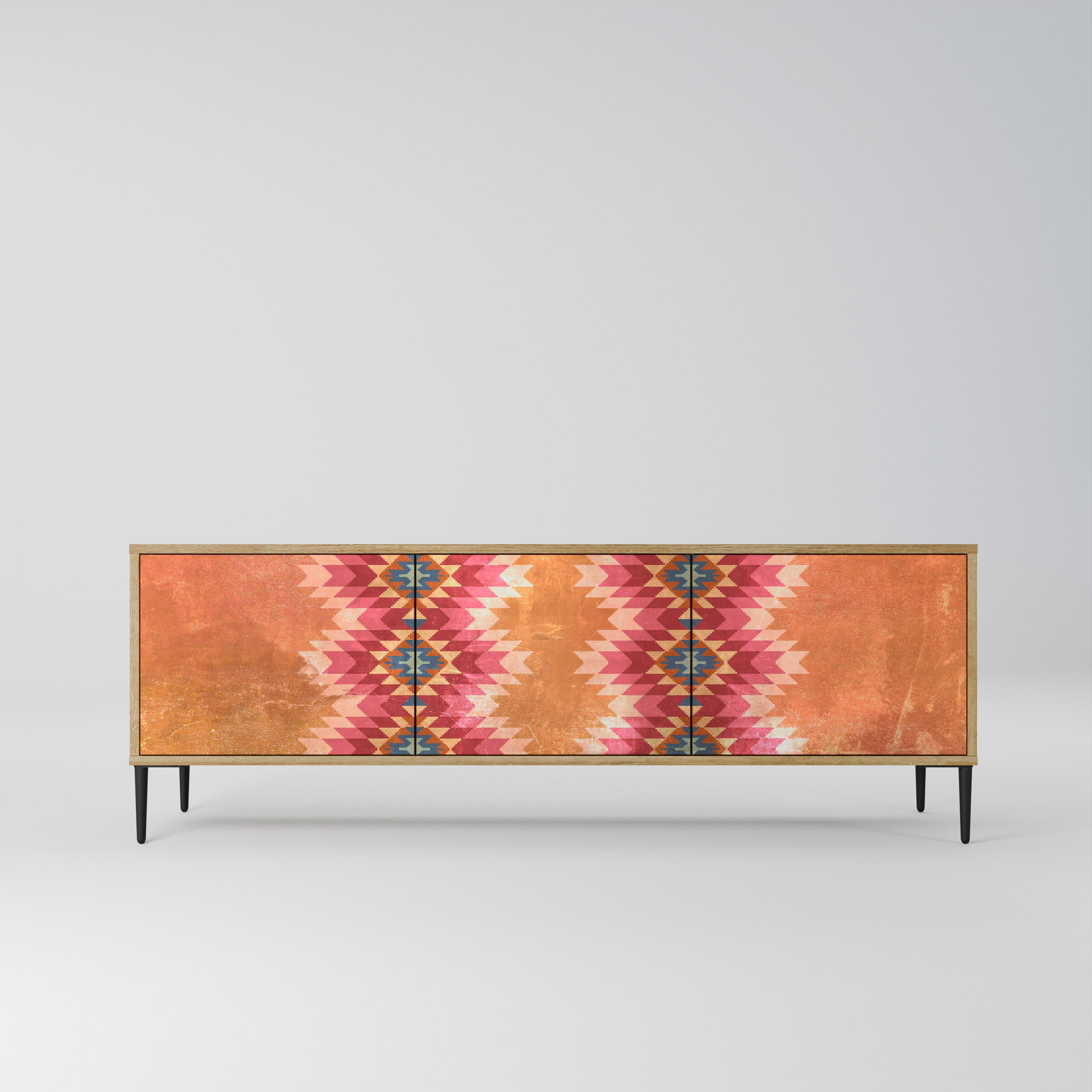 Meuble TV 3 portes INDIAN FOLK effet chêne