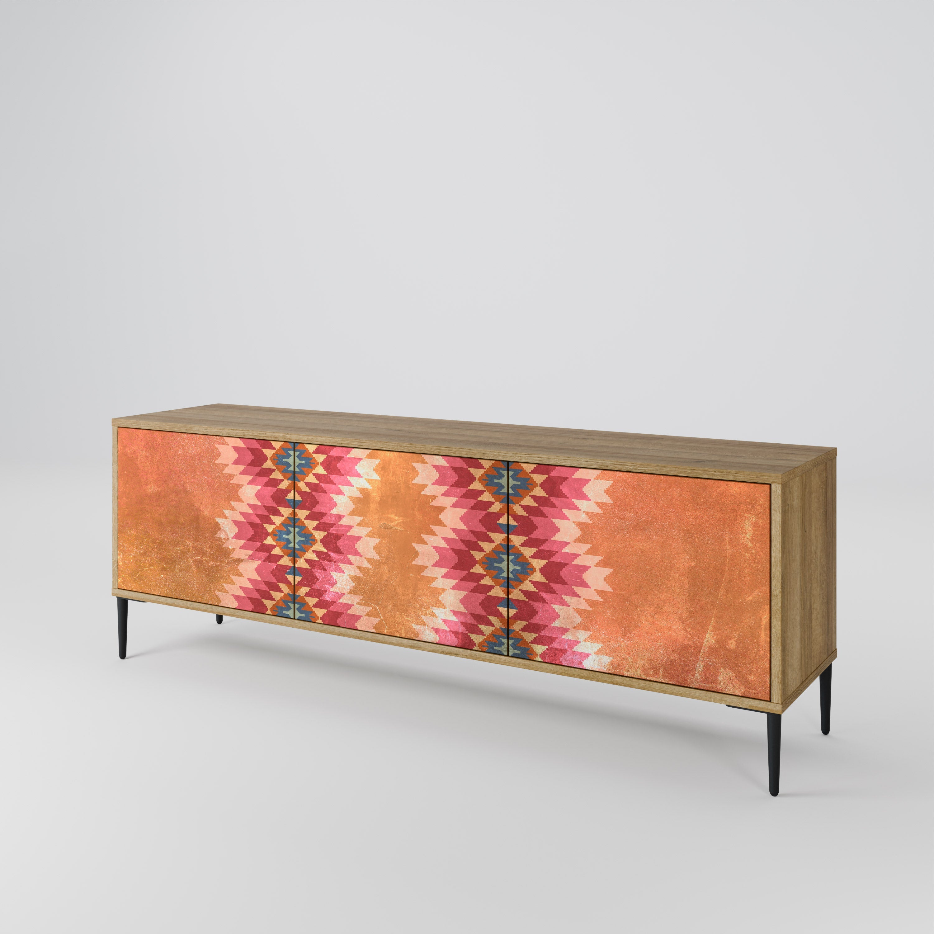 Meuble TV 3 portes INDIAN FOLK effet chêne