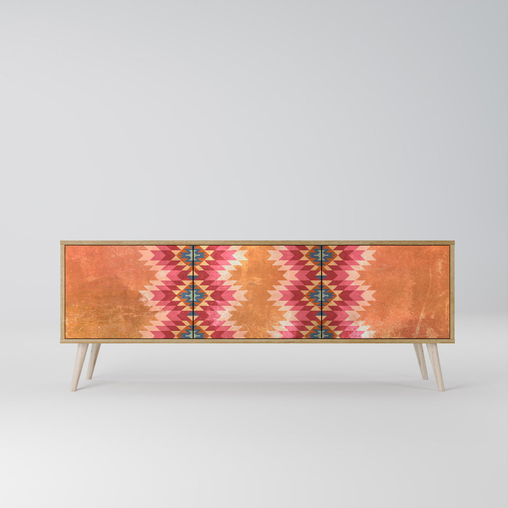 Meuble TV 3 portes INDIAN FOLK effet chêne