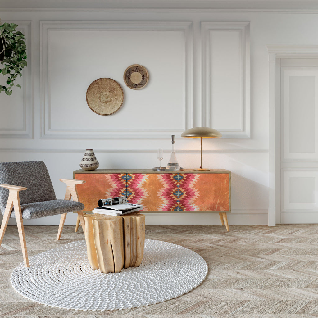 Meuble TV 3 portes INDIAN FOLK effet chêne