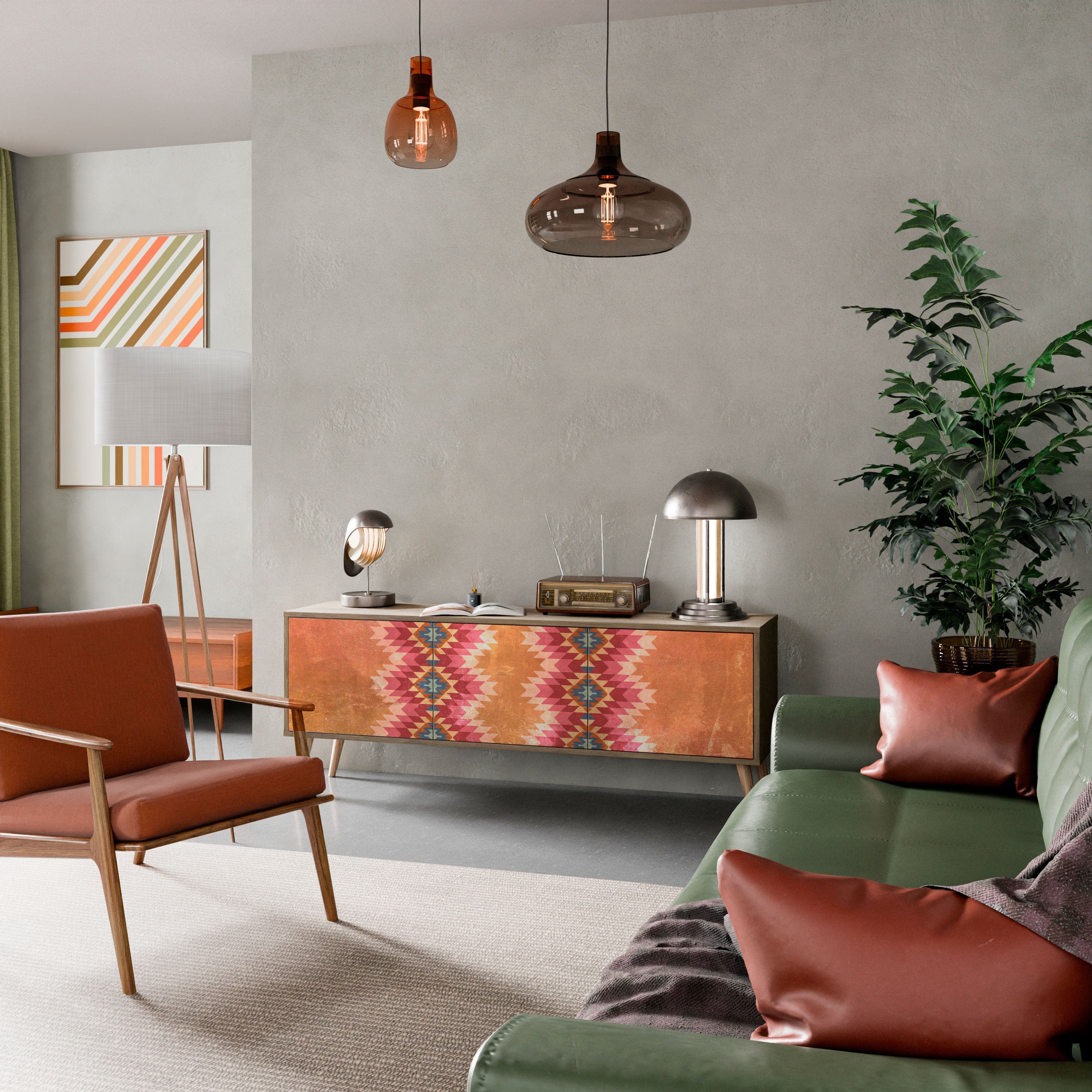 Meuble TV 3 portes INDIAN FOLK effet chêne