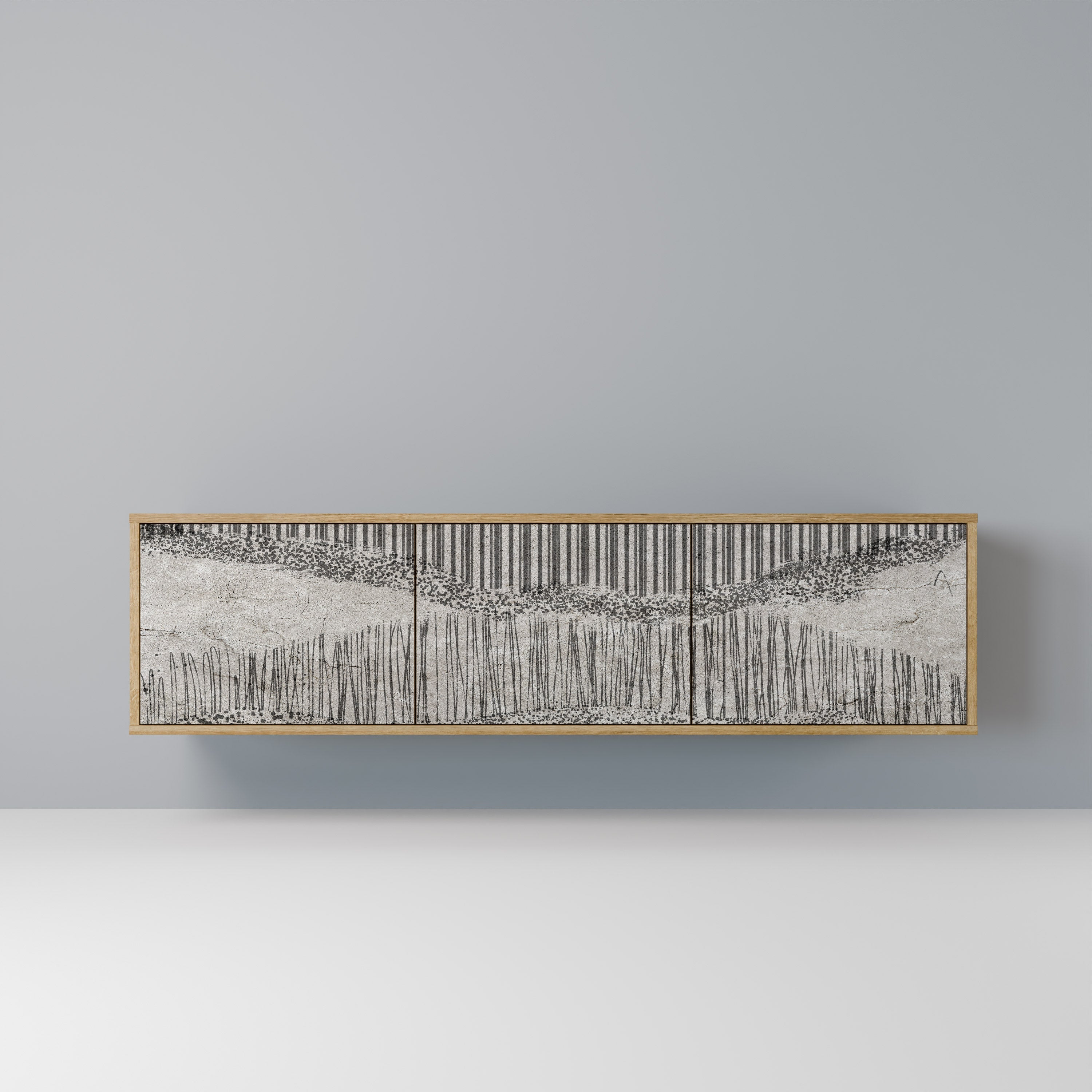 Meuble TV 3 portes GRAIN LINES effet chêne