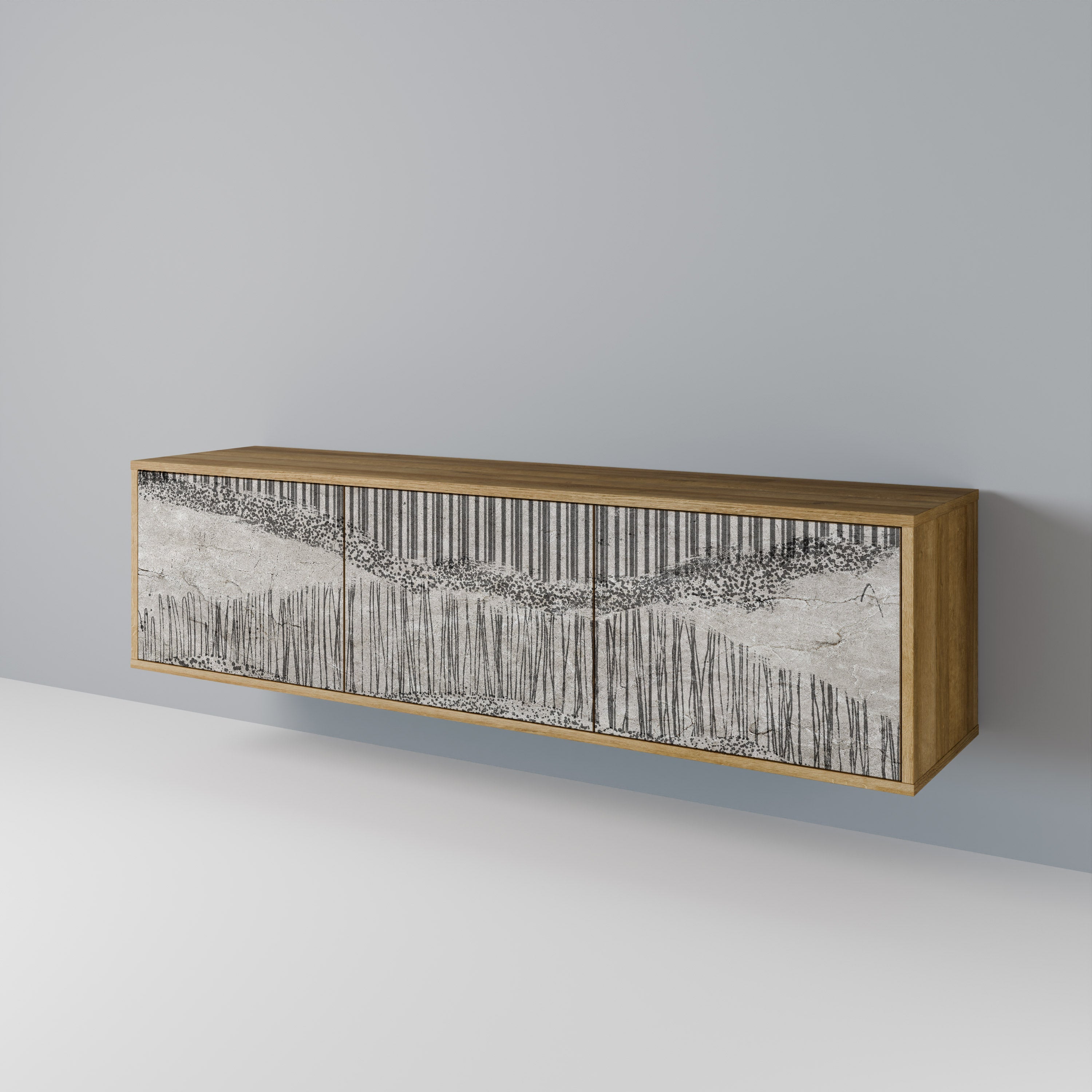 Meuble TV 3 portes GRAIN LINES effet chêne