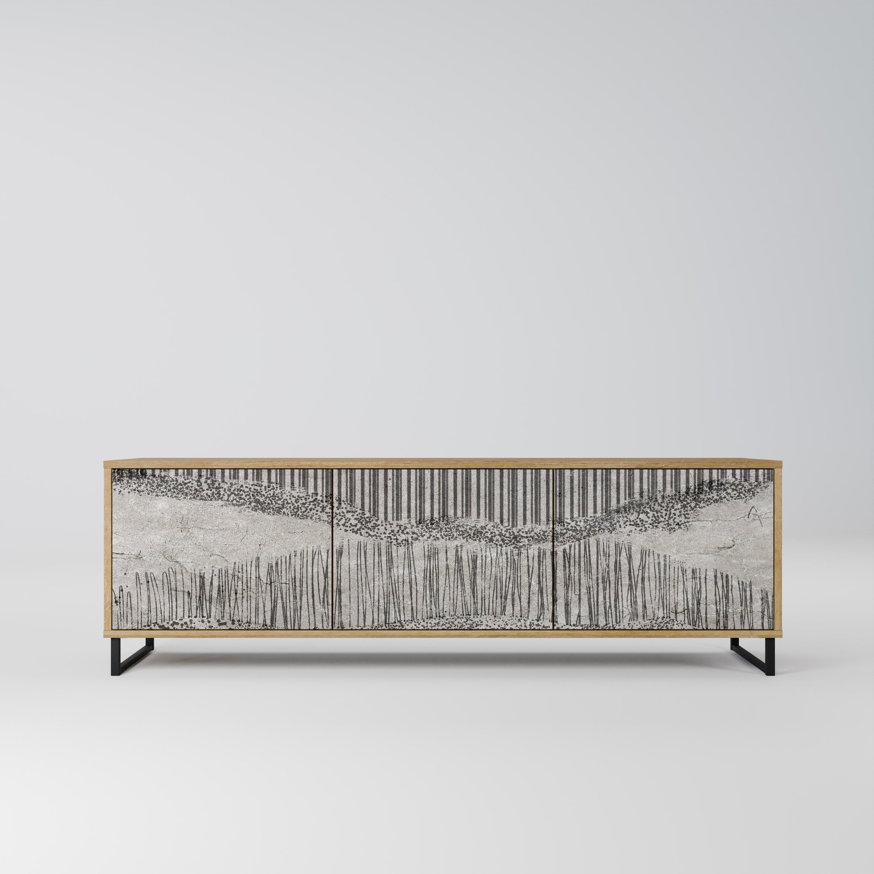 Meuble TV 3 portes GRAIN LINES effet chêne