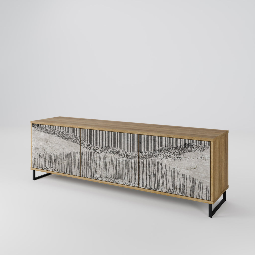 Meuble TV 3 portes GRAIN LINES effet chêne