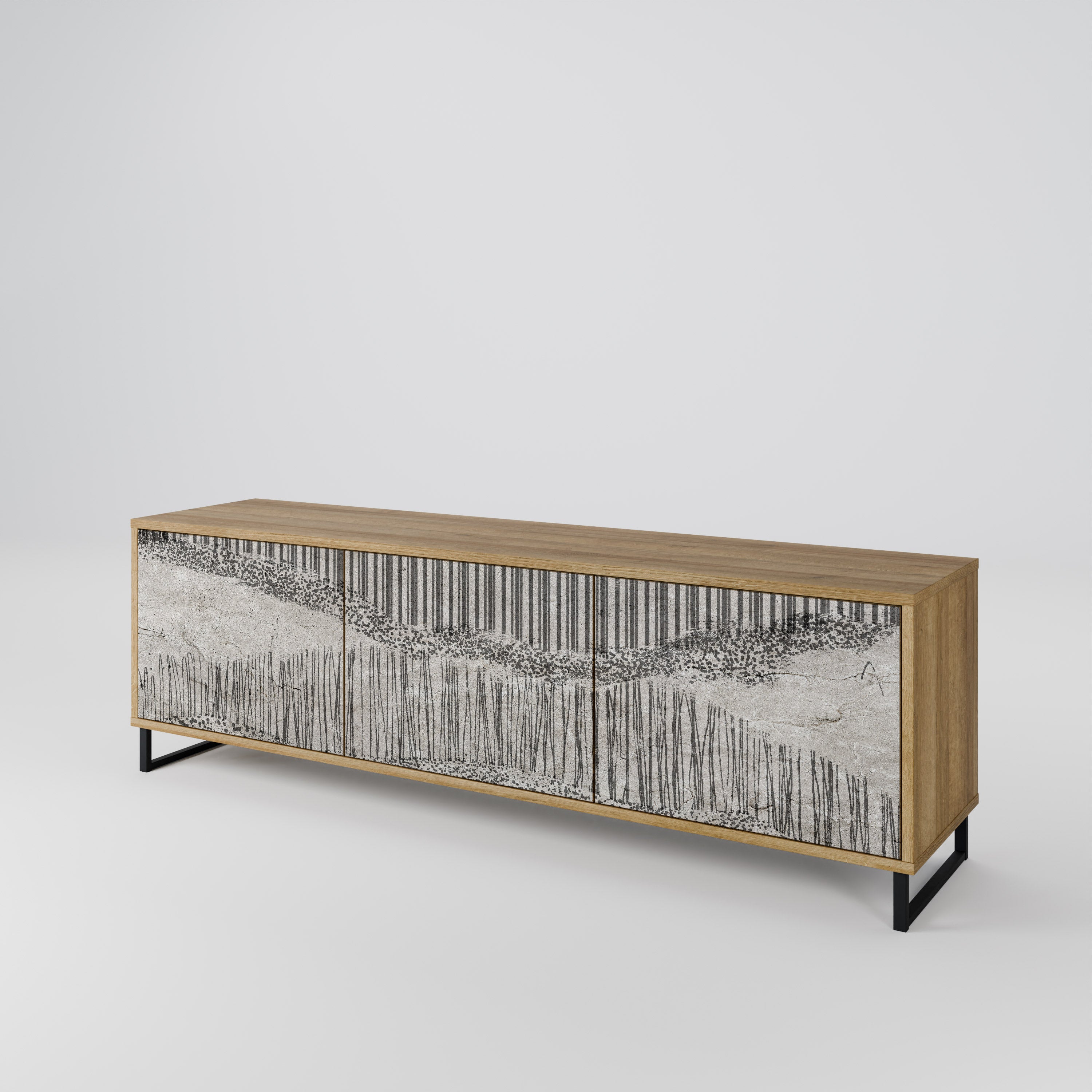 Meuble TV 3 portes GRAIN LINES effet chêne