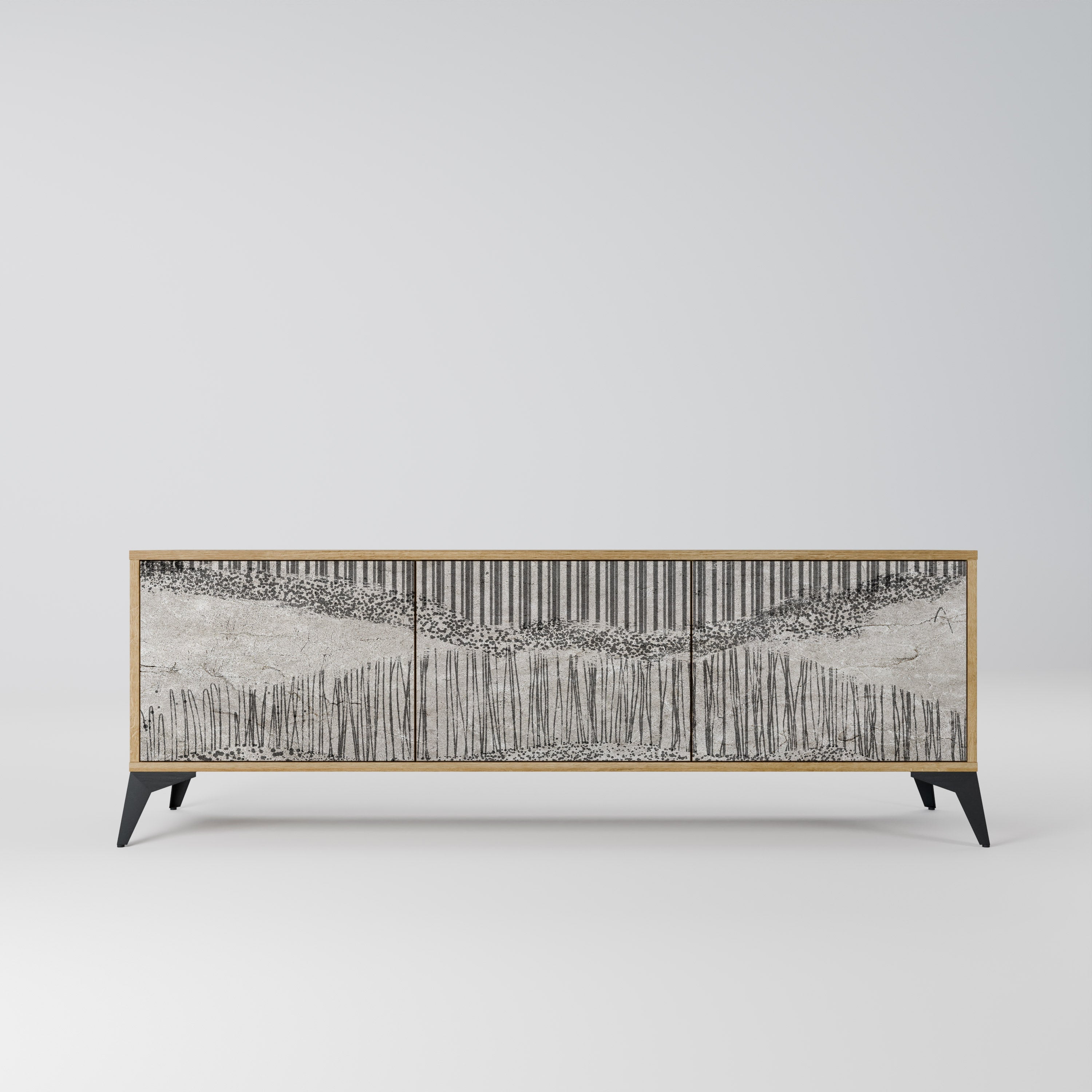 Meuble TV 3 portes GRAIN LINES effet chêne