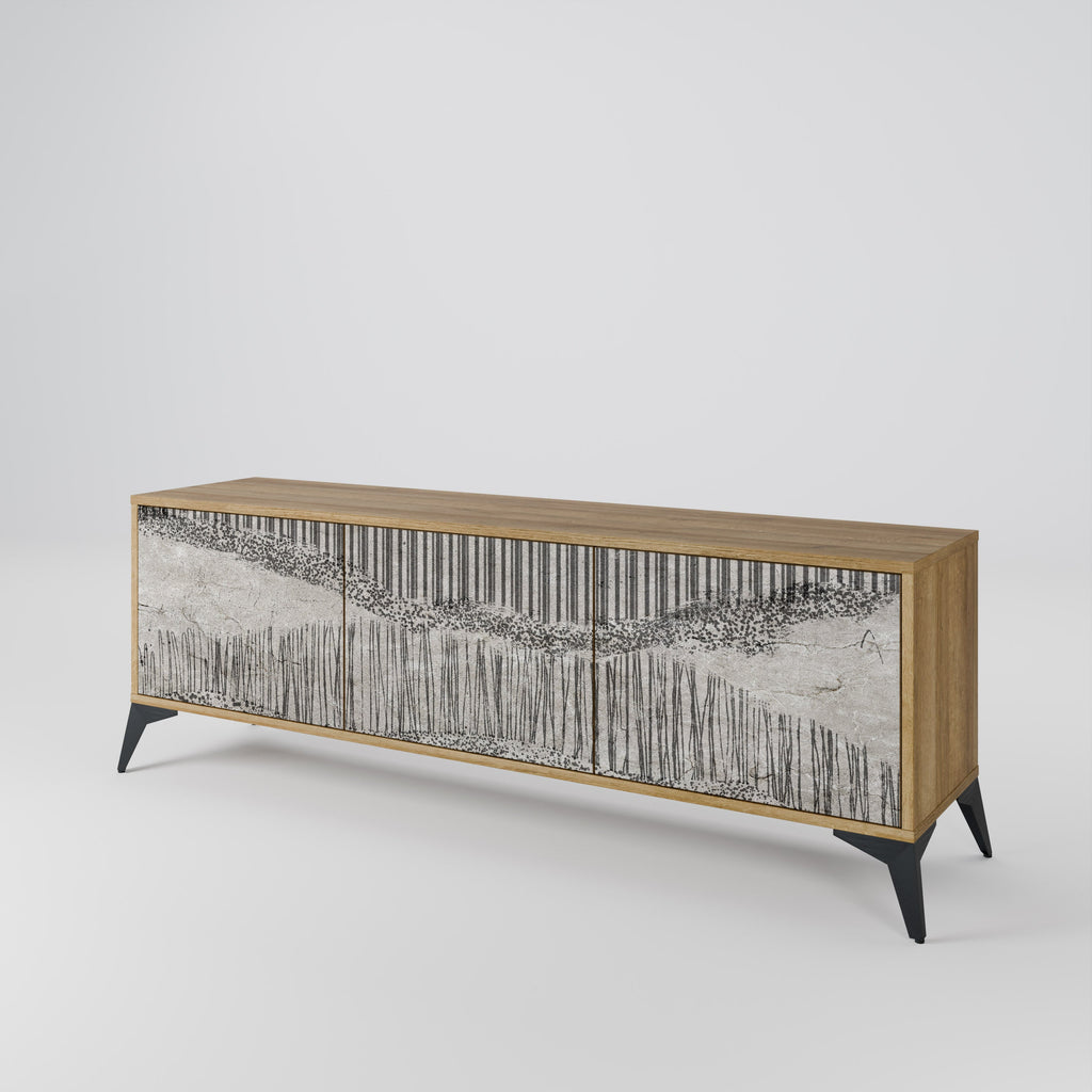 Meuble TV 3 portes GRAIN LINES effet chêne