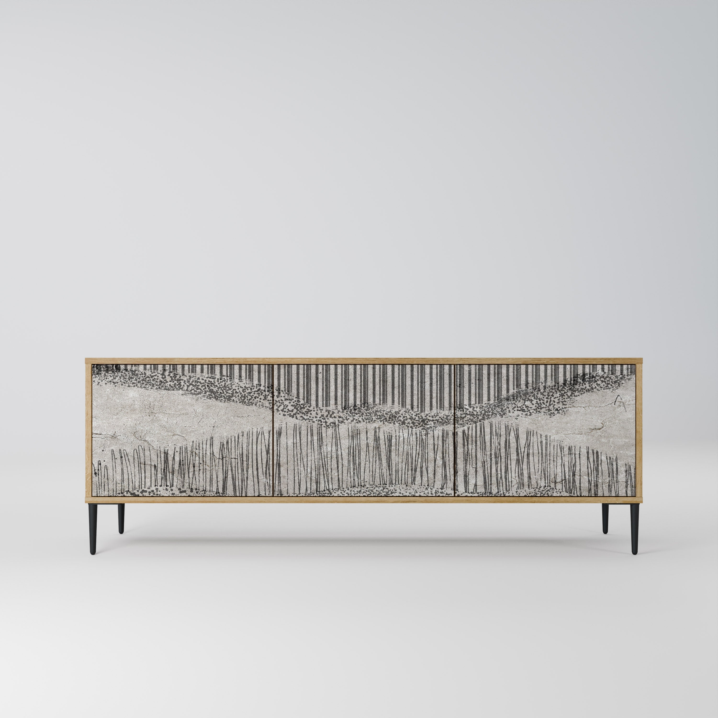 Meuble TV 3 portes GRAIN LINES effet chêne