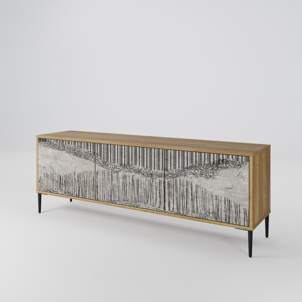 Meuble TV 3 portes GRAIN LINES effet chêne