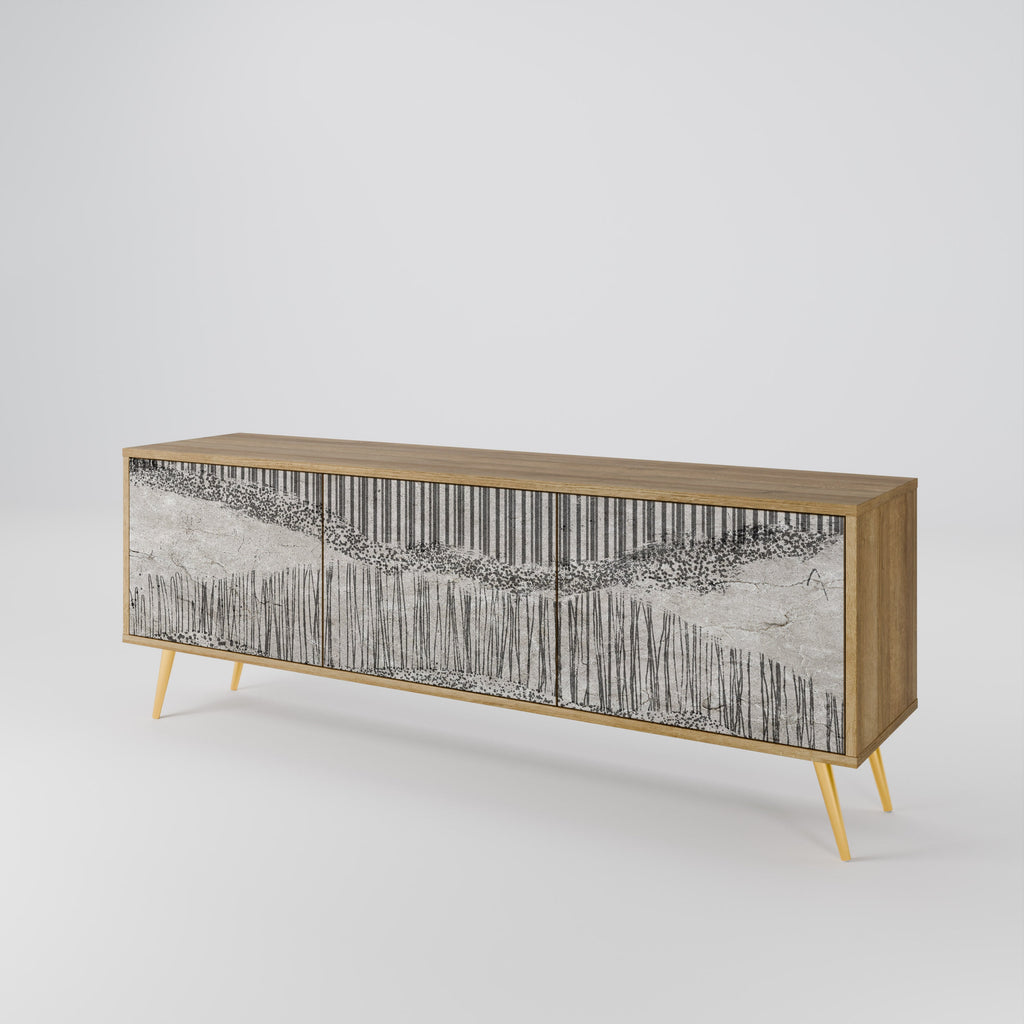 Meuble TV 3 portes GRAIN LINES effet chêne