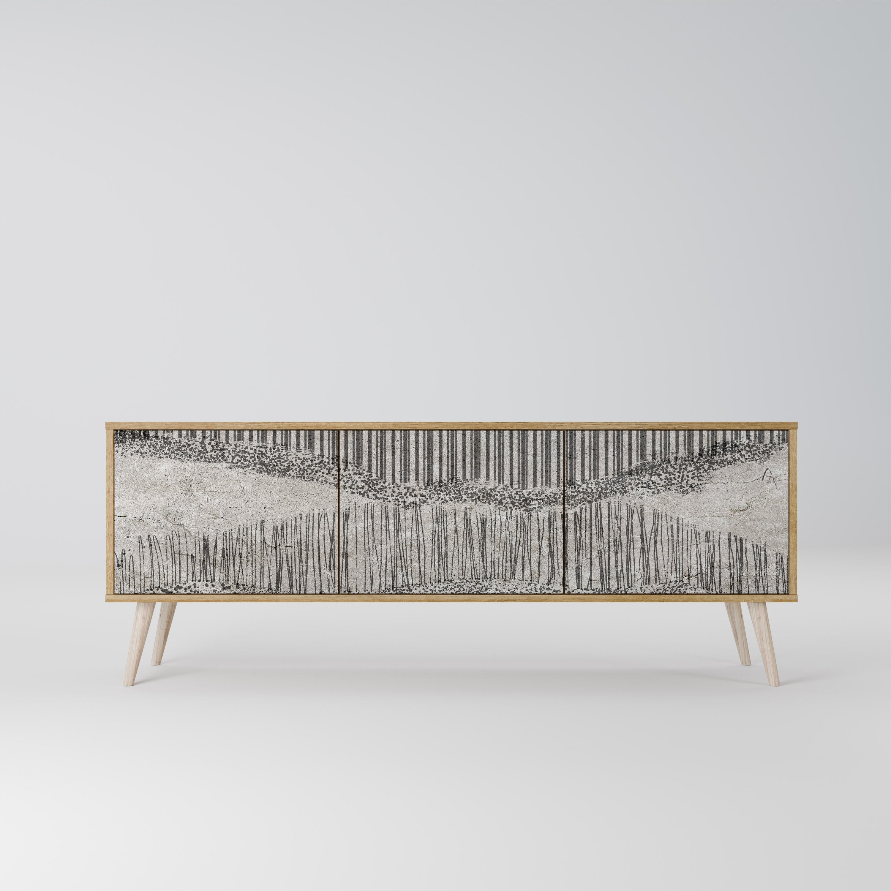 Meuble TV 3 portes GRAIN LINES effet chêne