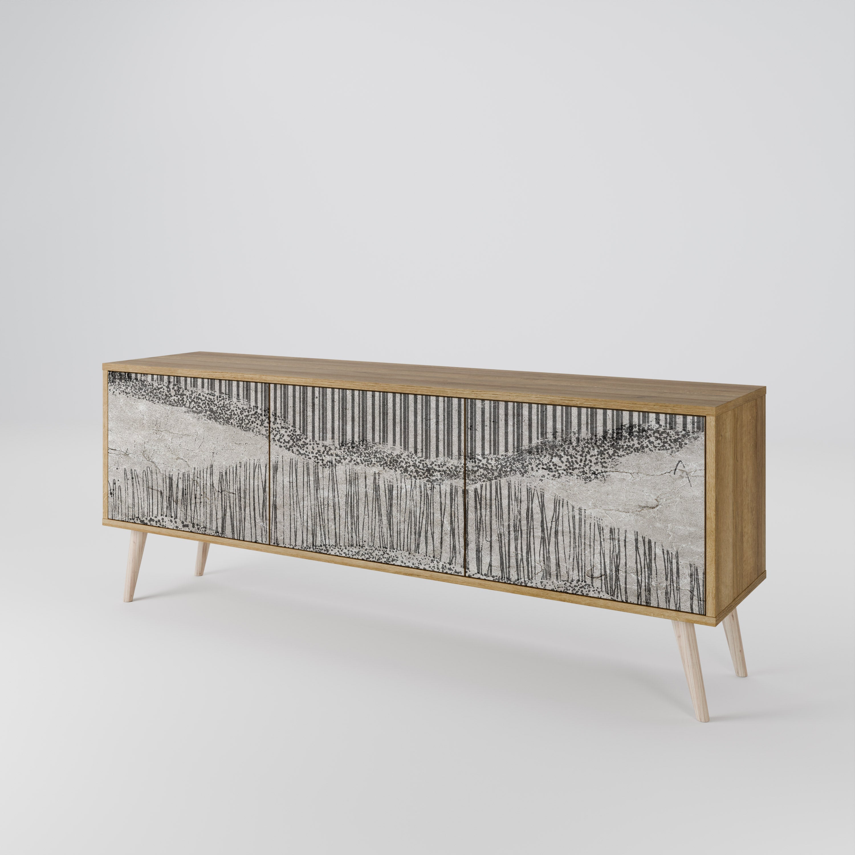 Meuble TV 3 portes GRAIN LINES effet chêne