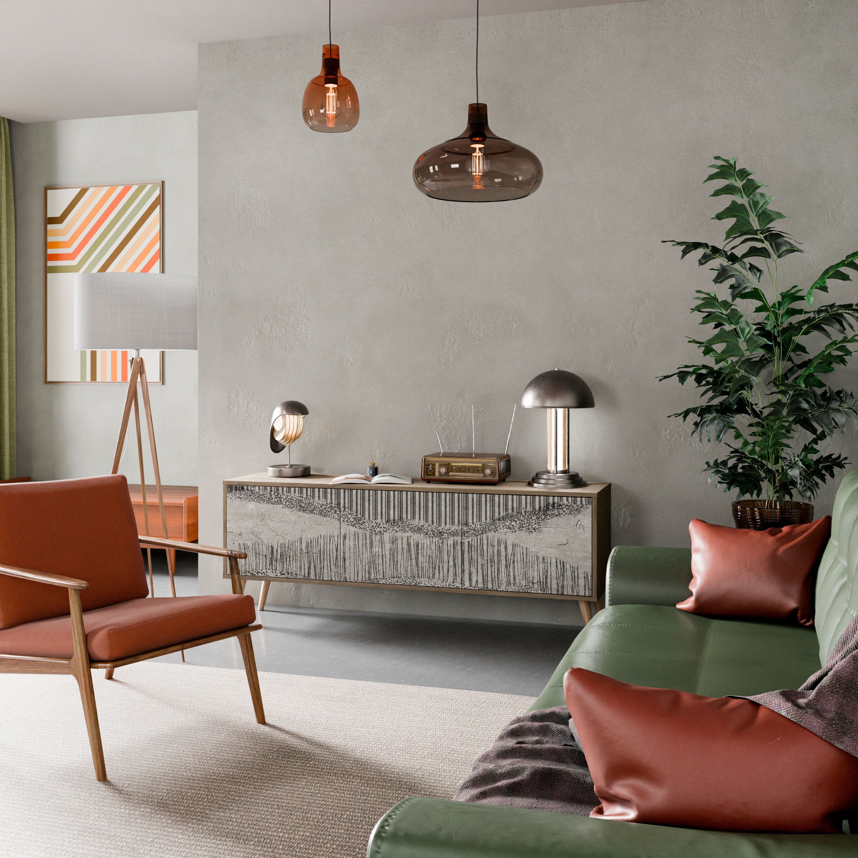 Meuble TV 3 portes GRAIN LINES effet chêne