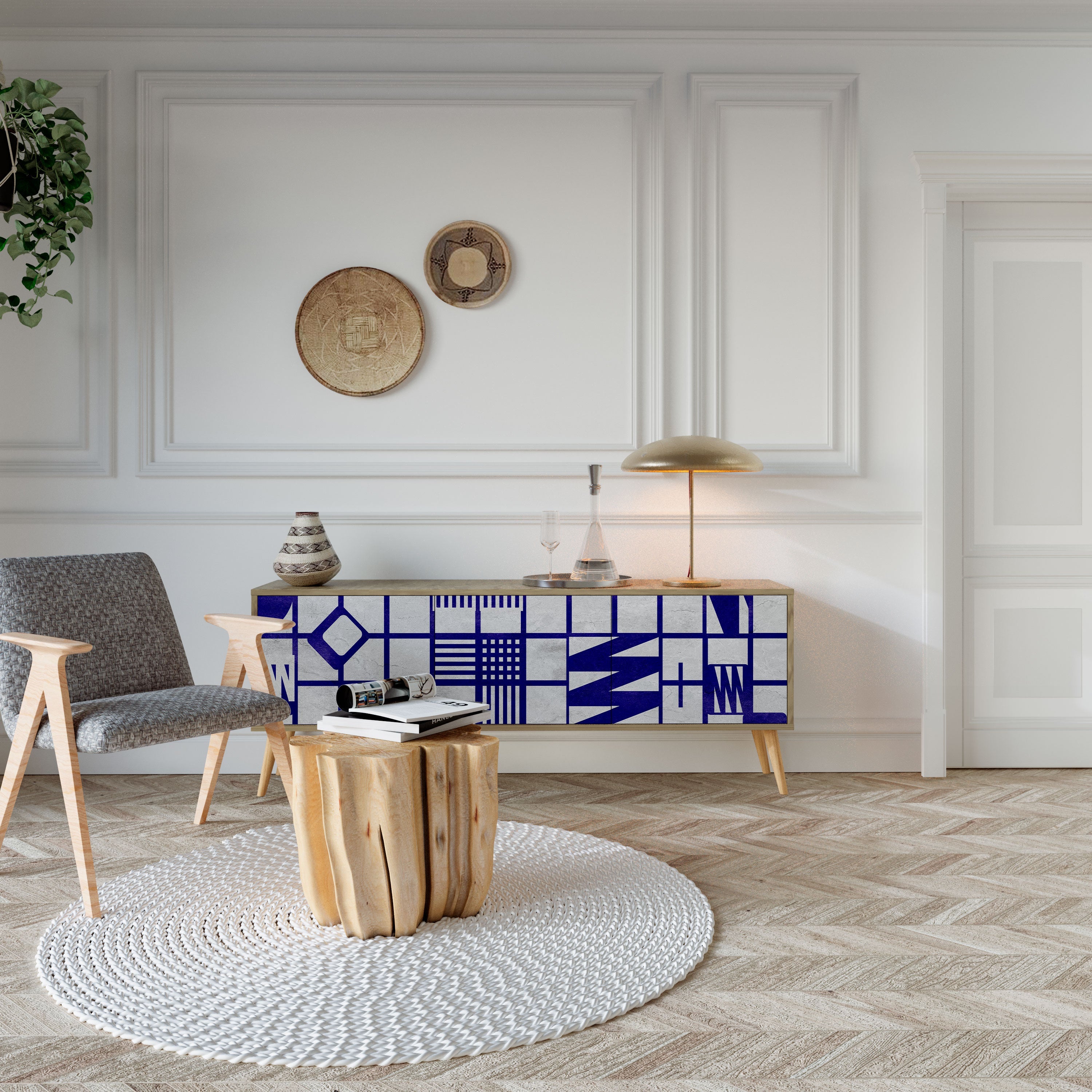 Meuble TV 3 portes effet chêne THE RIGHT PLACES