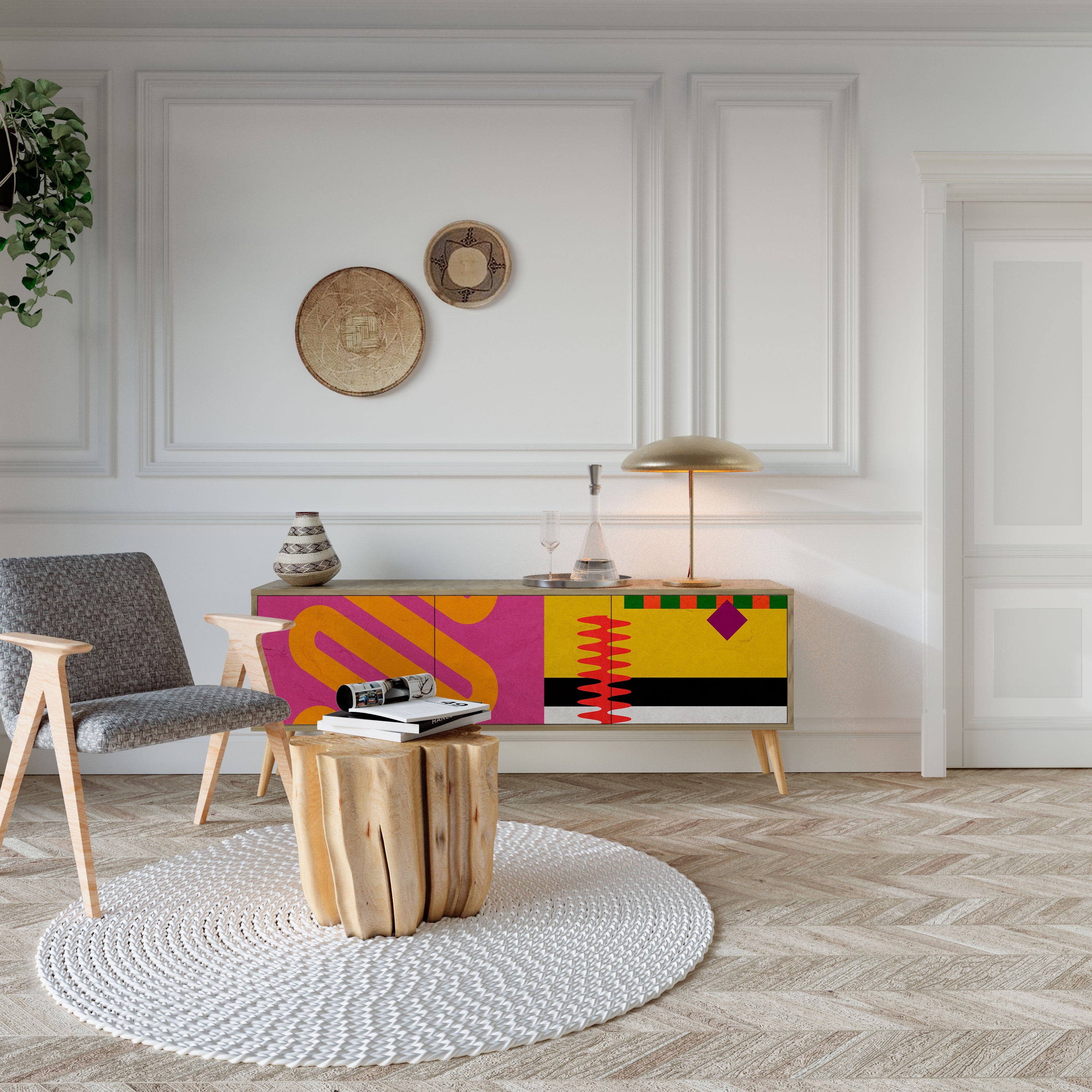 Meuble TV 3 portes VIVID ART effet chêne