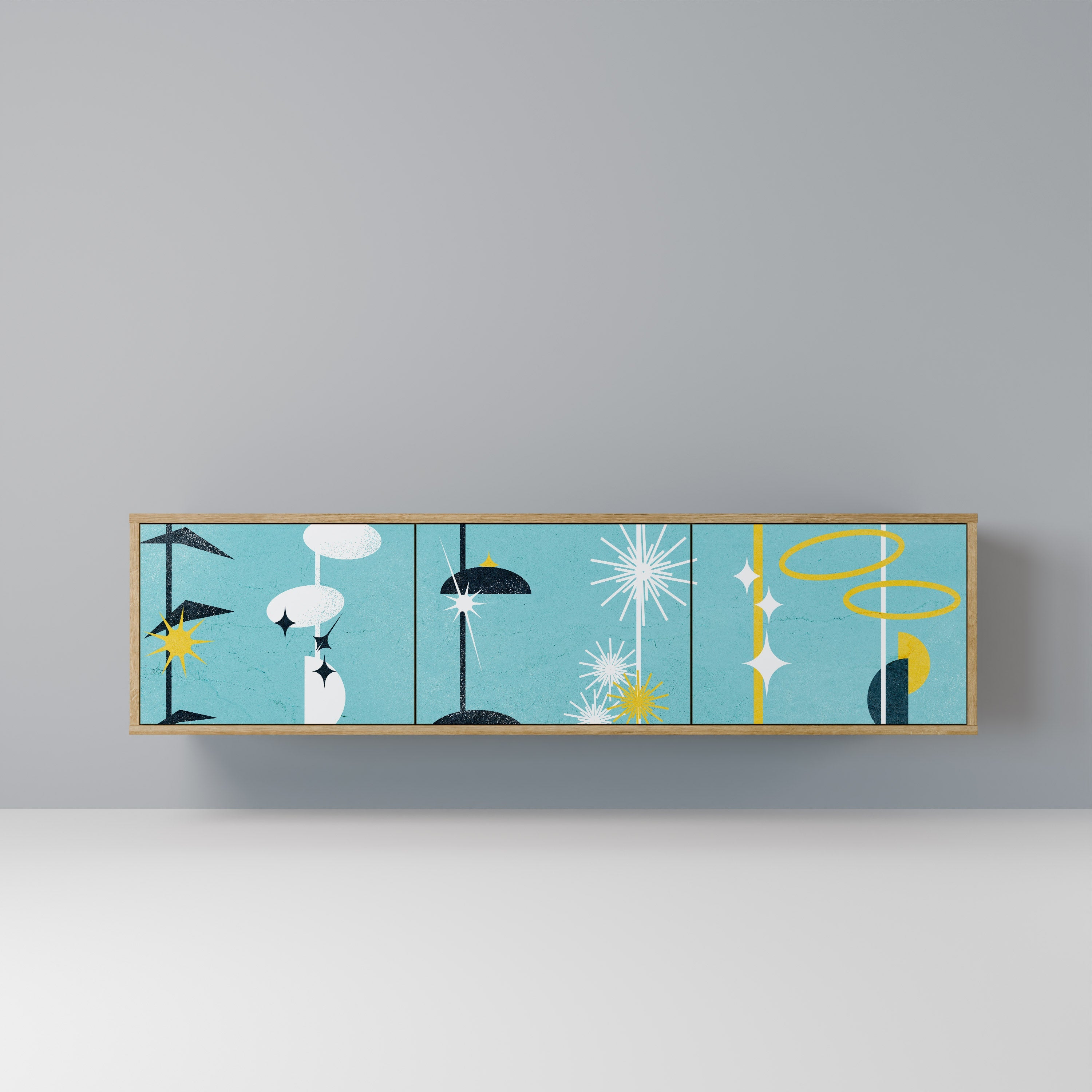 Meuble TV 3 portes effet chêne PATHS TO HAPPINESS