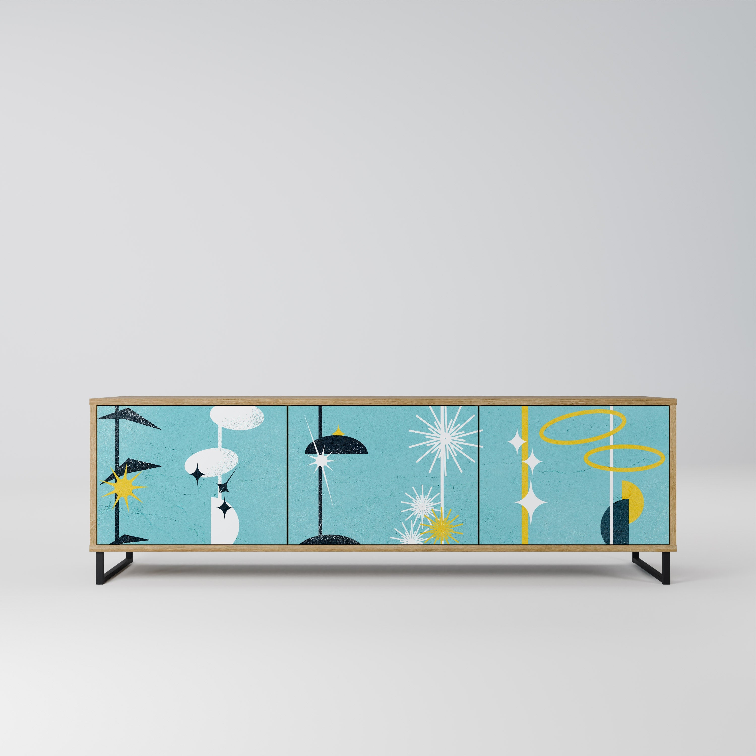 Meuble TV 3 portes effet chêne PATHS TO HAPPINESS