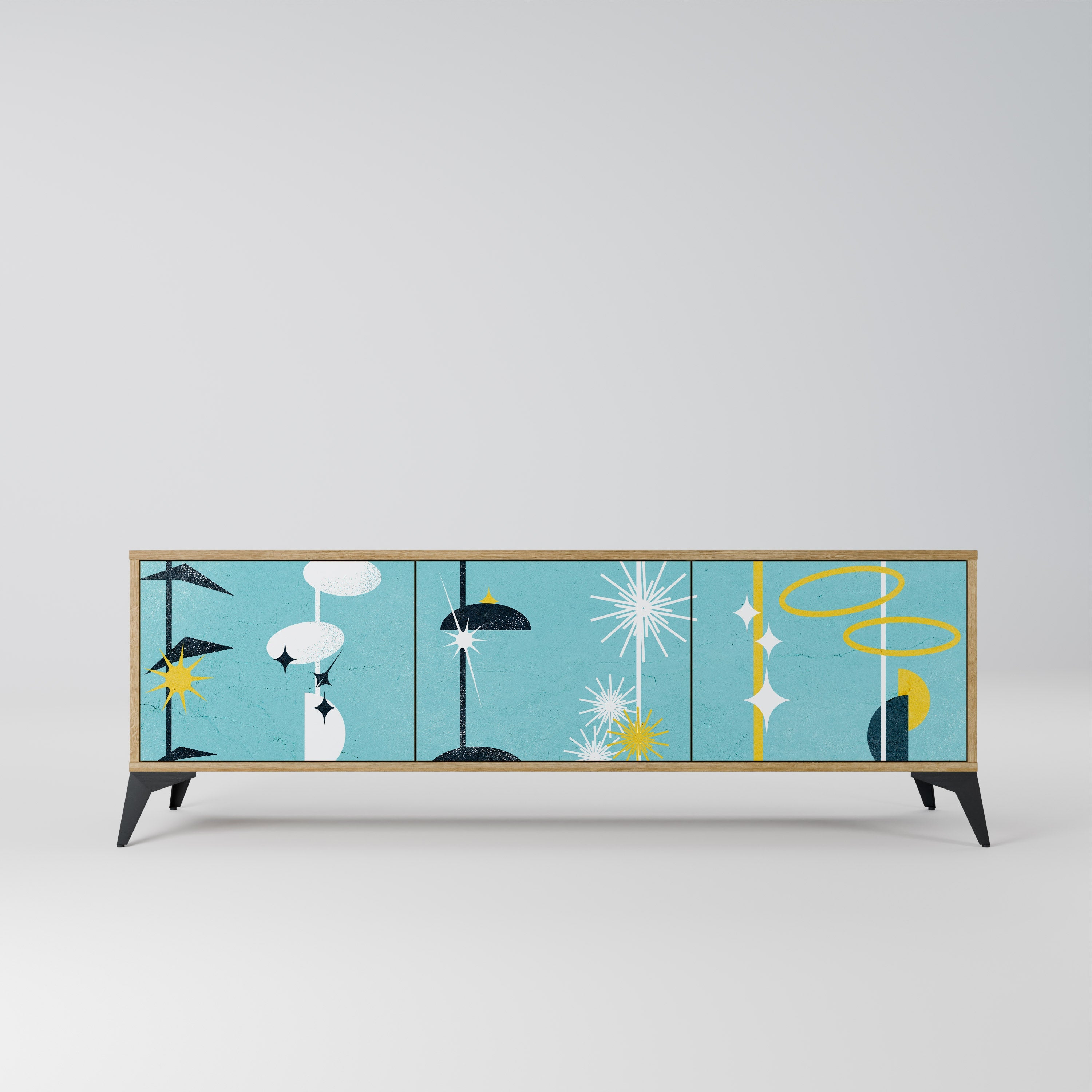 Meuble TV 3 portes effet chêne PATHS TO HAPPINESS