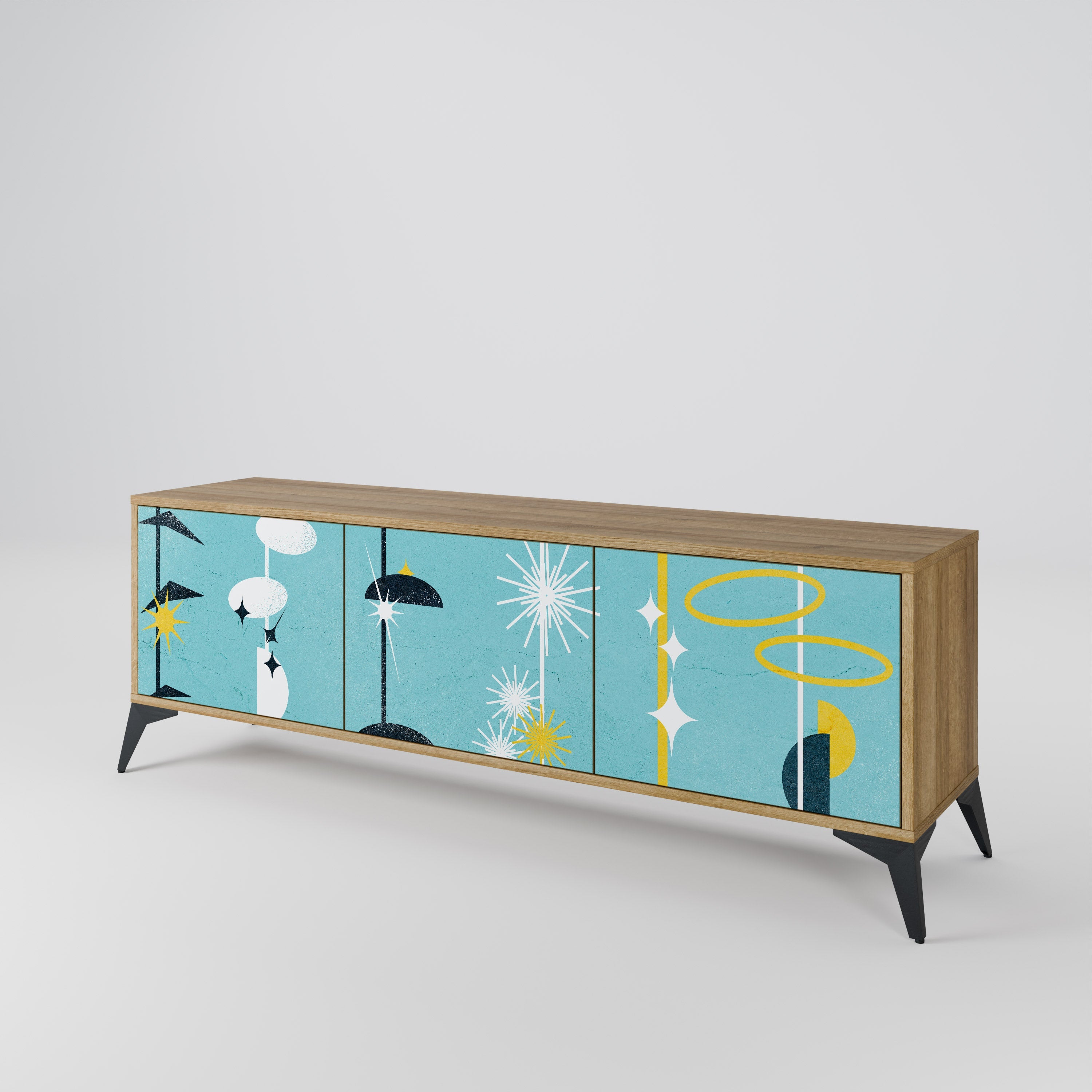 Meuble TV 3 portes effet chêne PATHS TO HAPPINESS