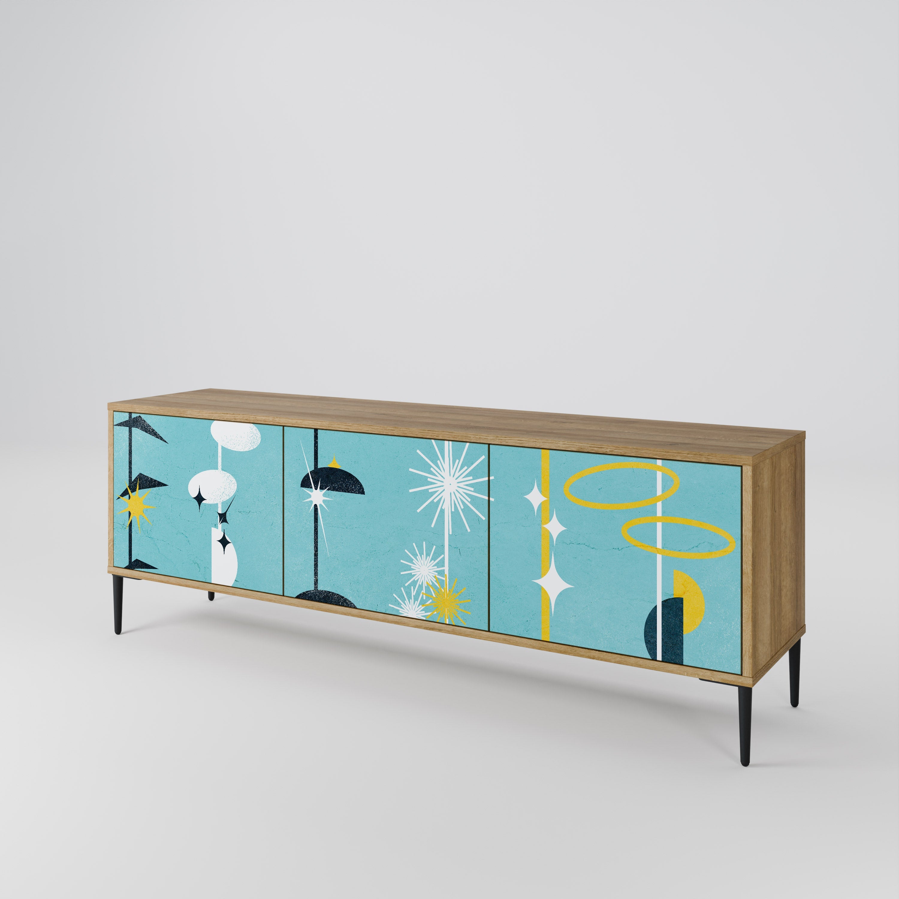 Meuble TV 3 portes effet chêne PATHS TO HAPPINESS